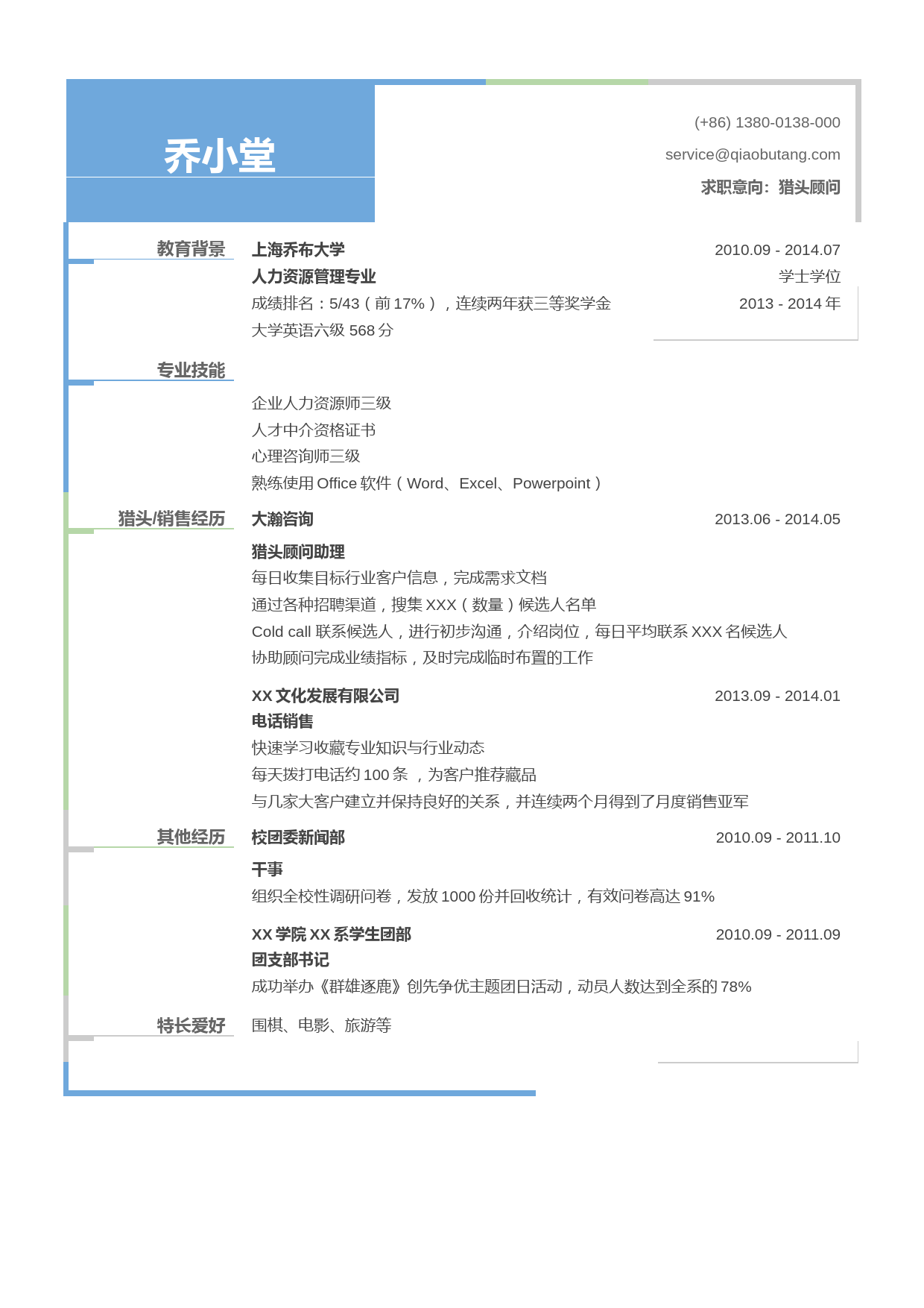 猎头顾问简历模板（有专业证书）_第1页