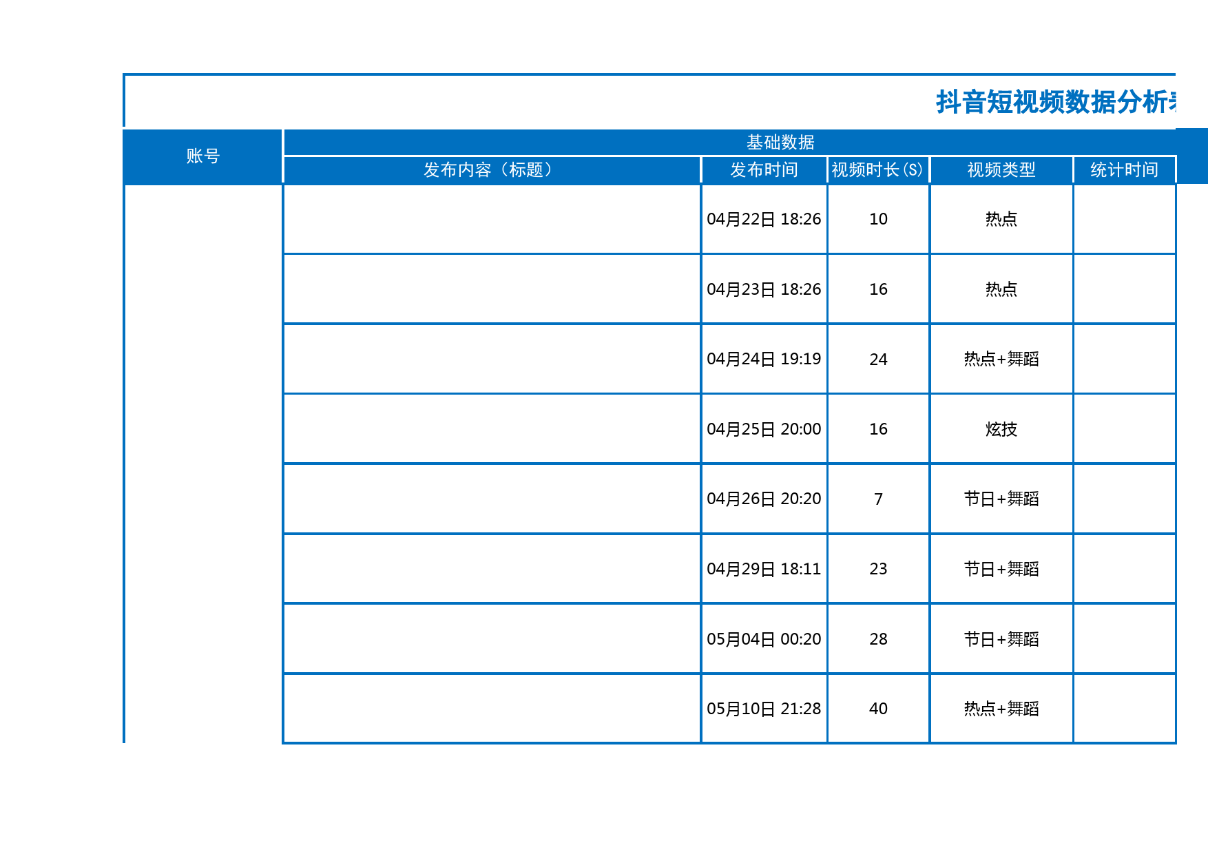 代运营-短视频数据统计表_第1页