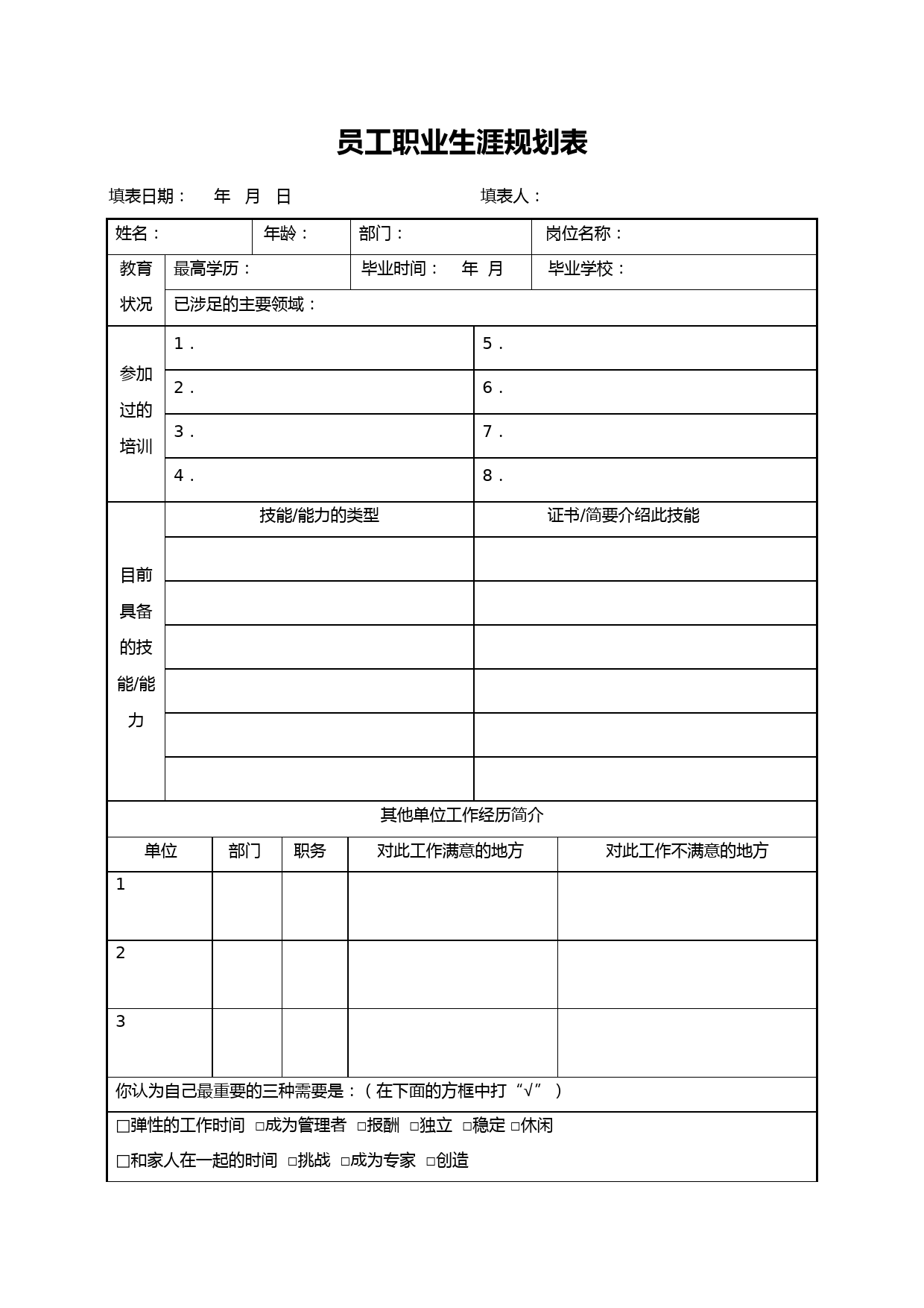 员工职业生涯规划表_第1页