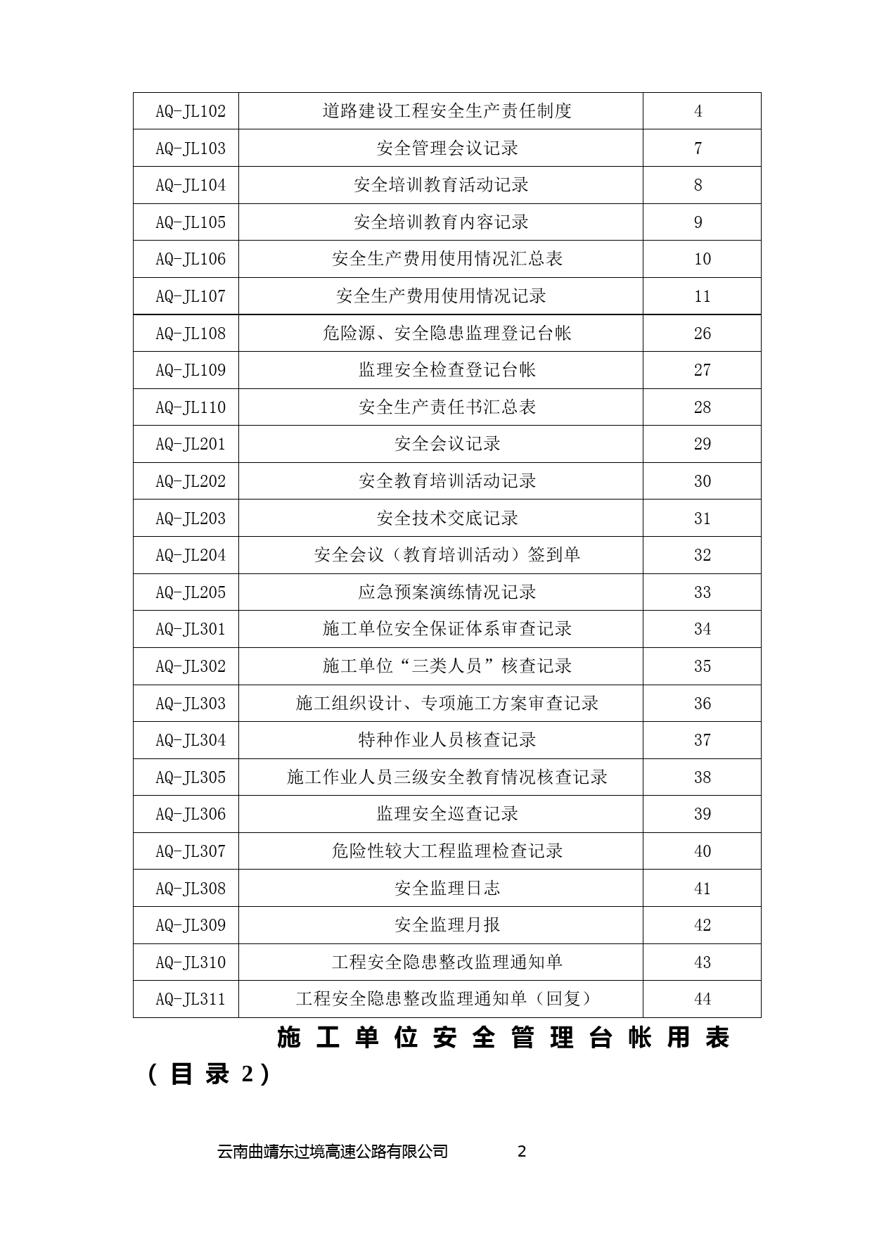 【台账范本】公路建设安全管理用表_第2页