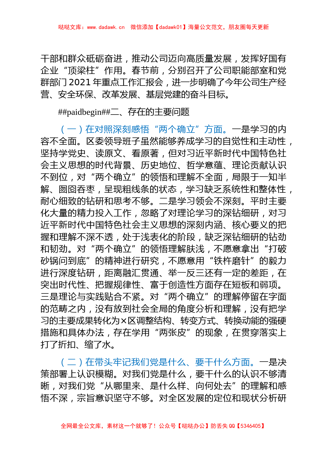 国企石化班子2021年度民主生活会对照检查材料_第2页