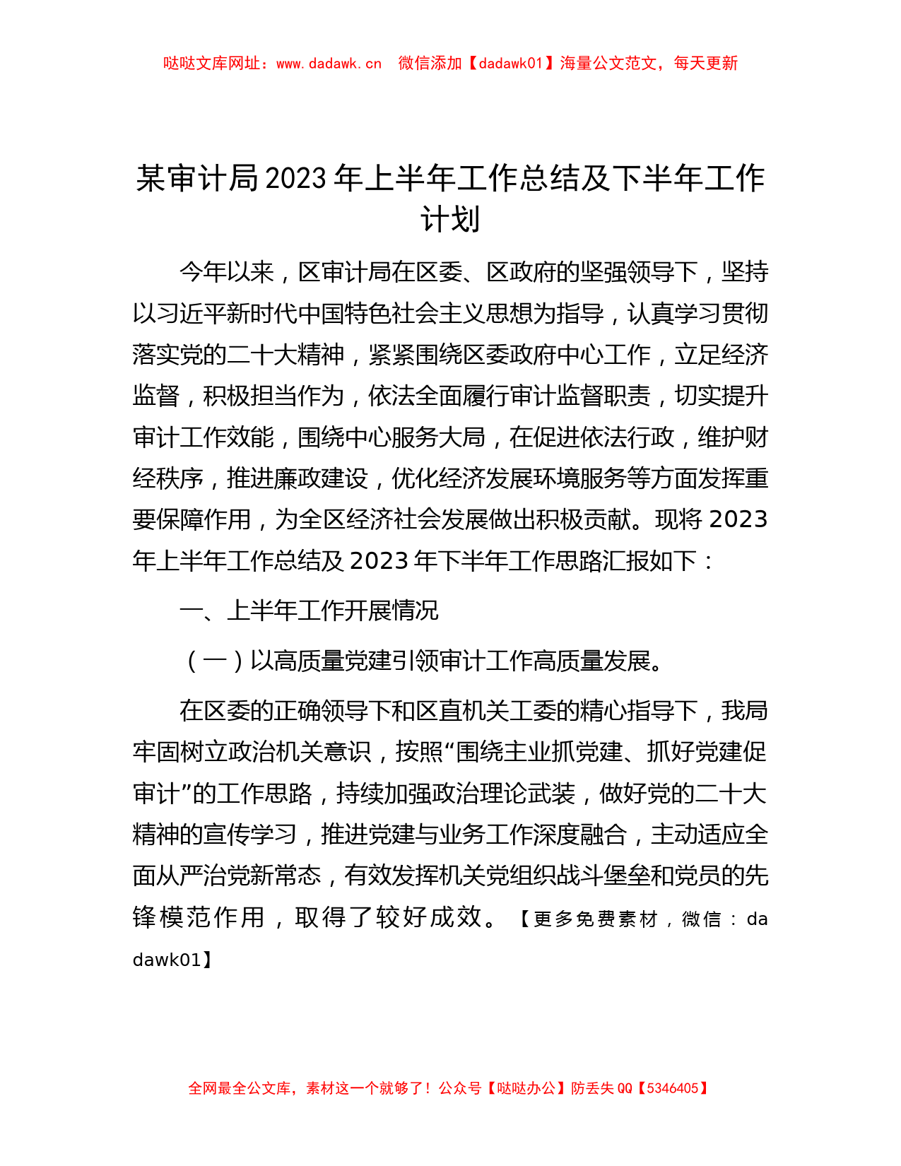 某审计局2023年上半年工作总结及下半年工作计划【哒哒】_第1页