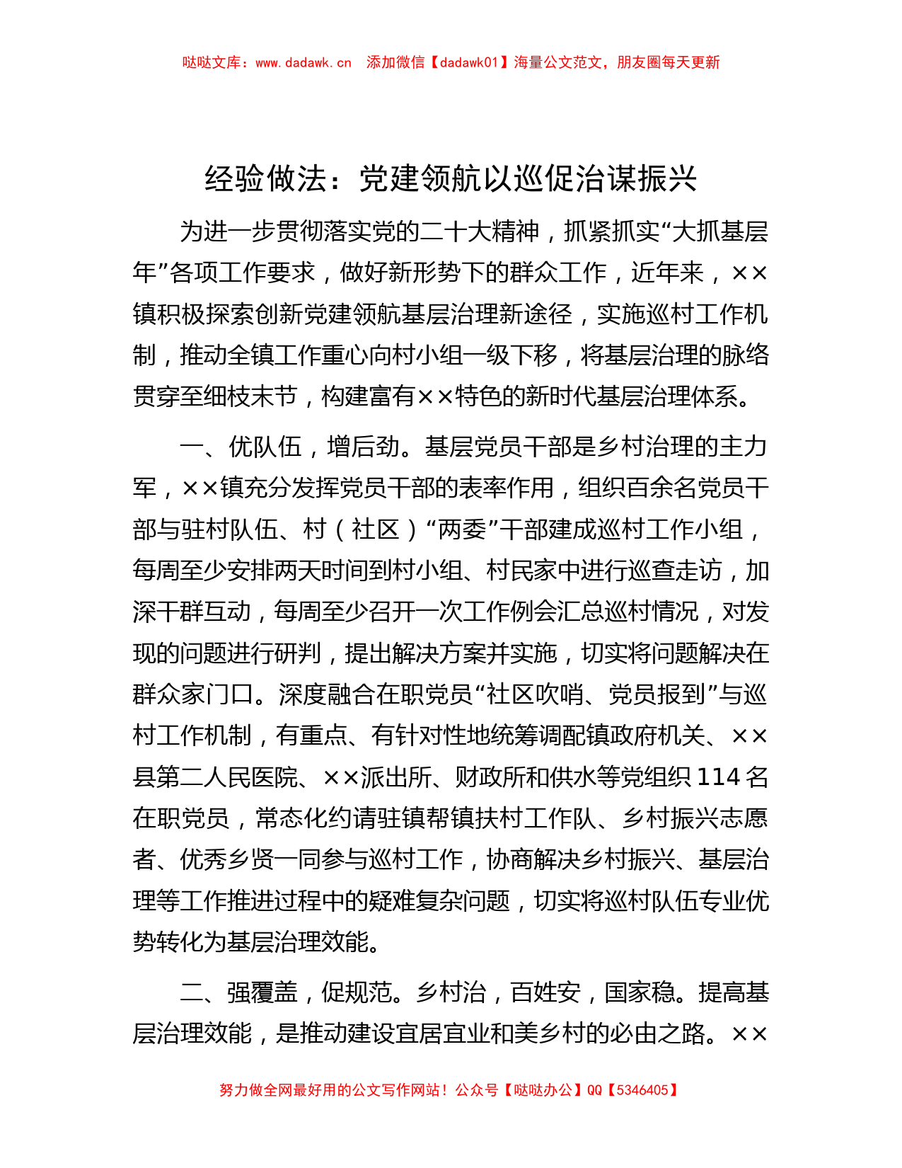 经验做法：党建领航以巡促治谋振兴_第1页