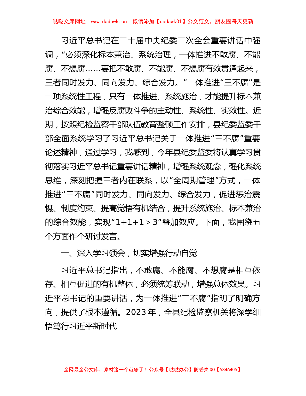 县纪委书记关于纪检监察干部队伍教育整顿研讨发言2700字【哒哒】_第1页