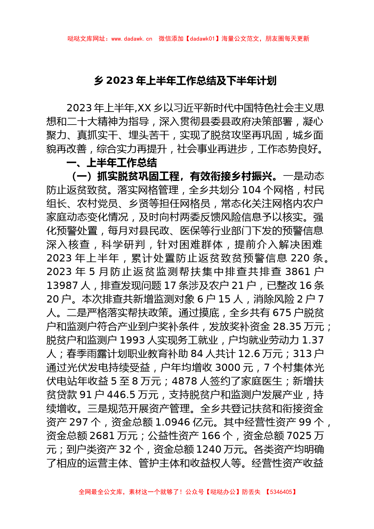 乡2023年上半年工作总结及下半年计划【哒哒】_第1页