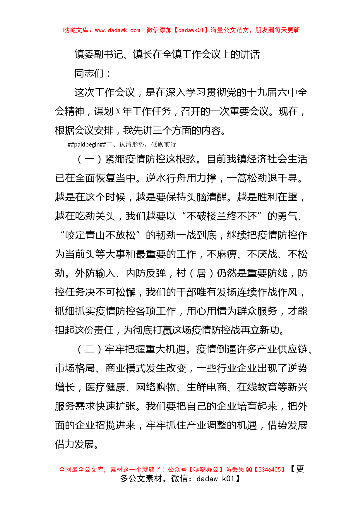 镇委副书记、镇长在全镇工作会议上的讲话_第1页