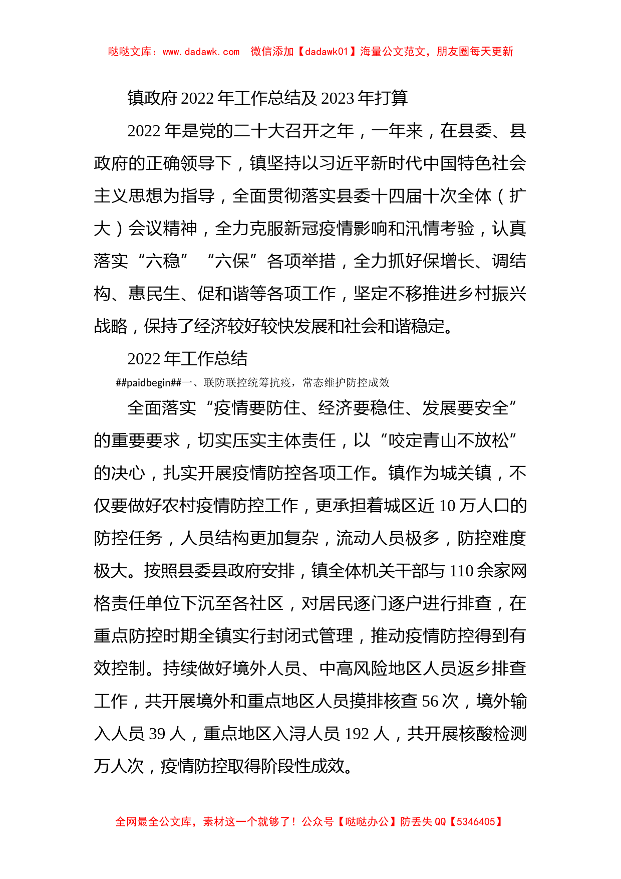 镇政府2022年工作总结及2023年打算_第1页