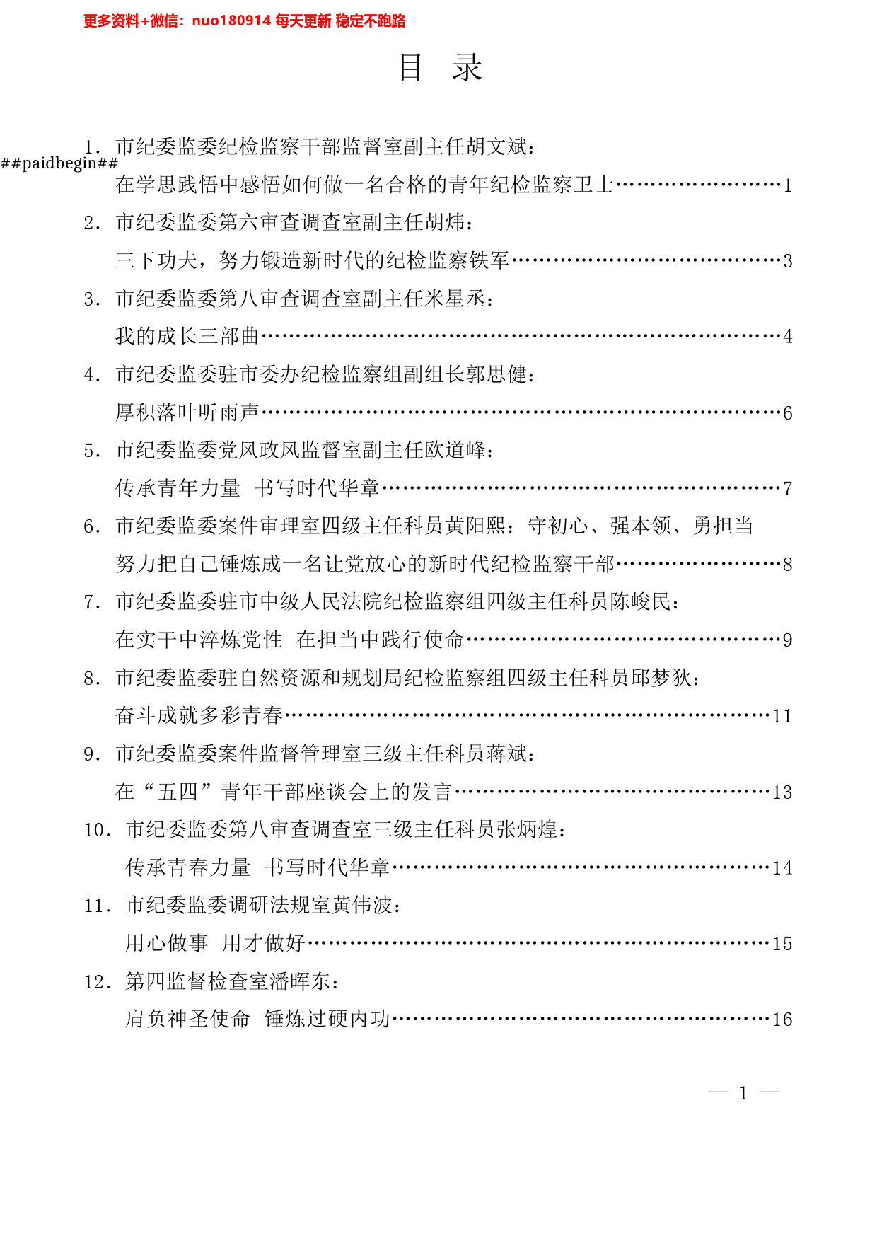 （15篇）怀化市纪委监委优秀青年干部座谈会发言材料汇编_第1页