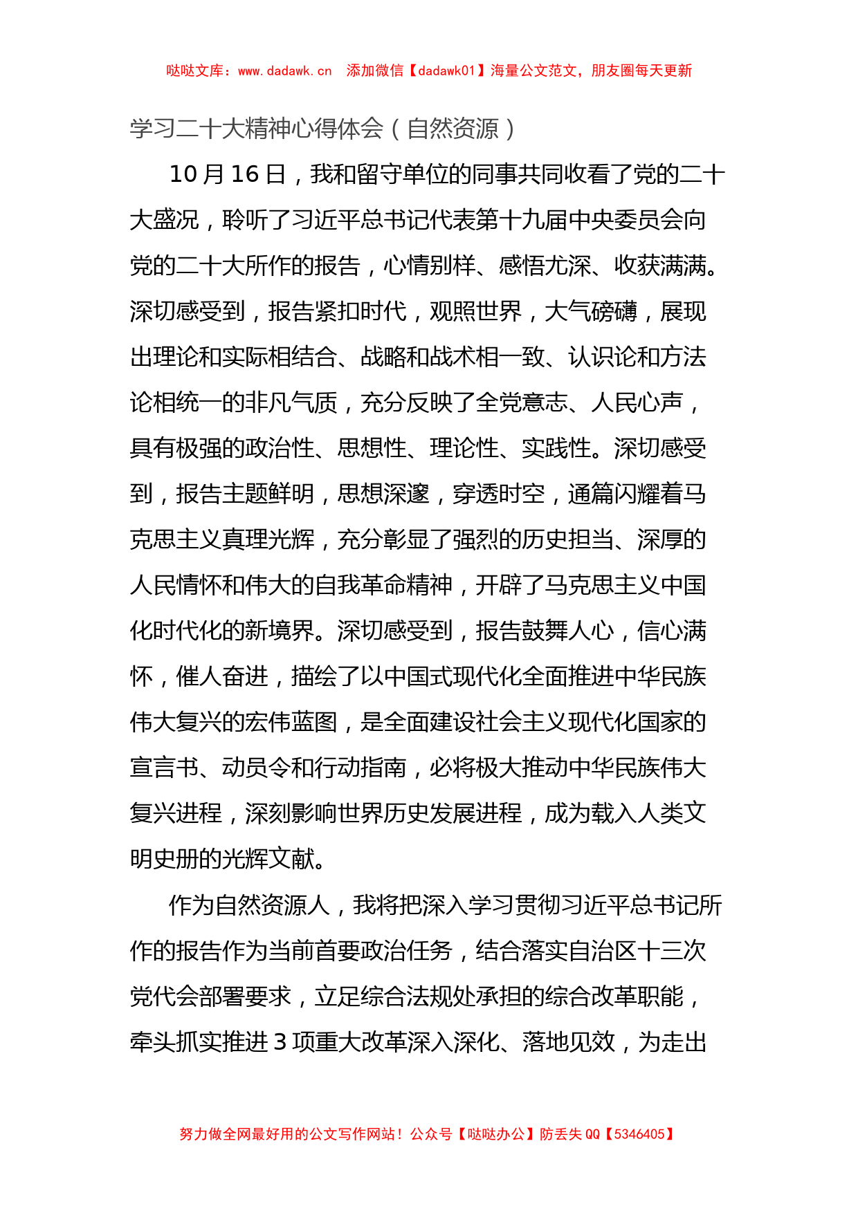 学习二十大精神心得体会（自然资源）_第1页