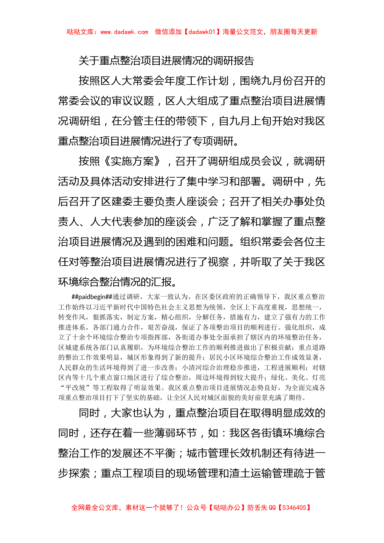 关于重点整治项目进展情况的调研报告_第1页