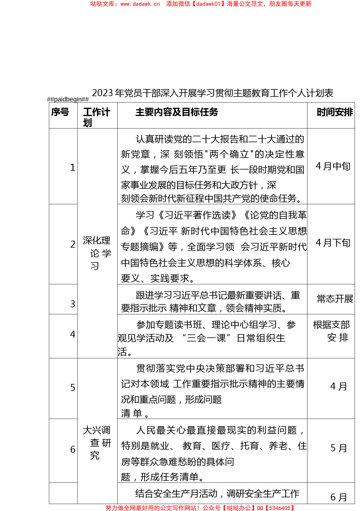 2023年党员干部深入开展学习贯彻XX教育工作个人计划表_第1页