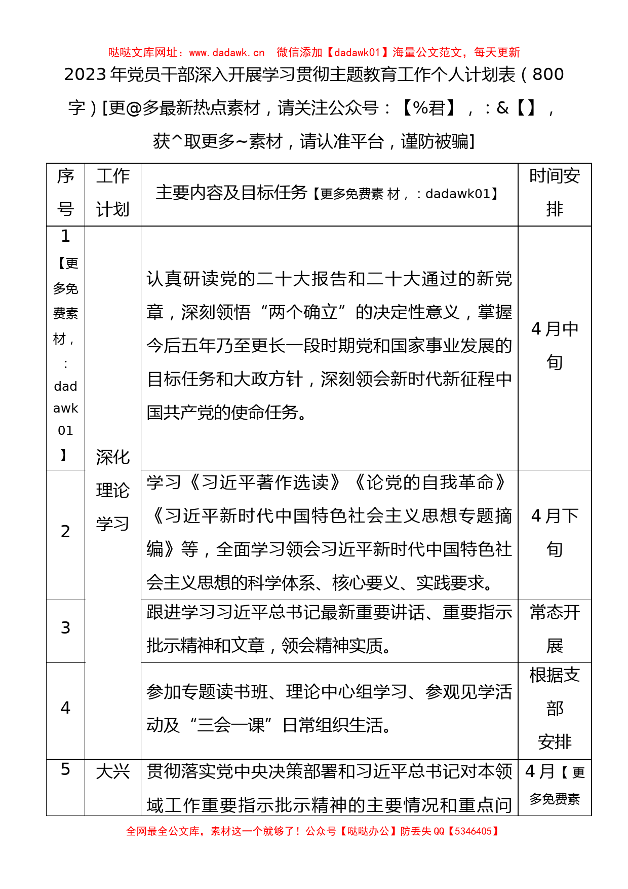 主题教育个人学习（计划表）【哒哒】_第1页