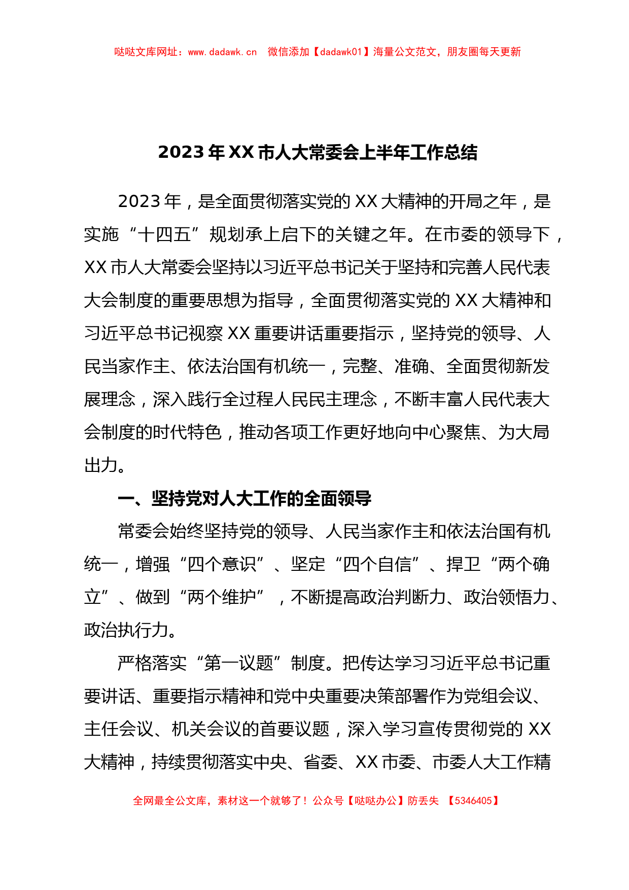 2023年XX市人大常委会上半年工作总结【哒哒】_第1页