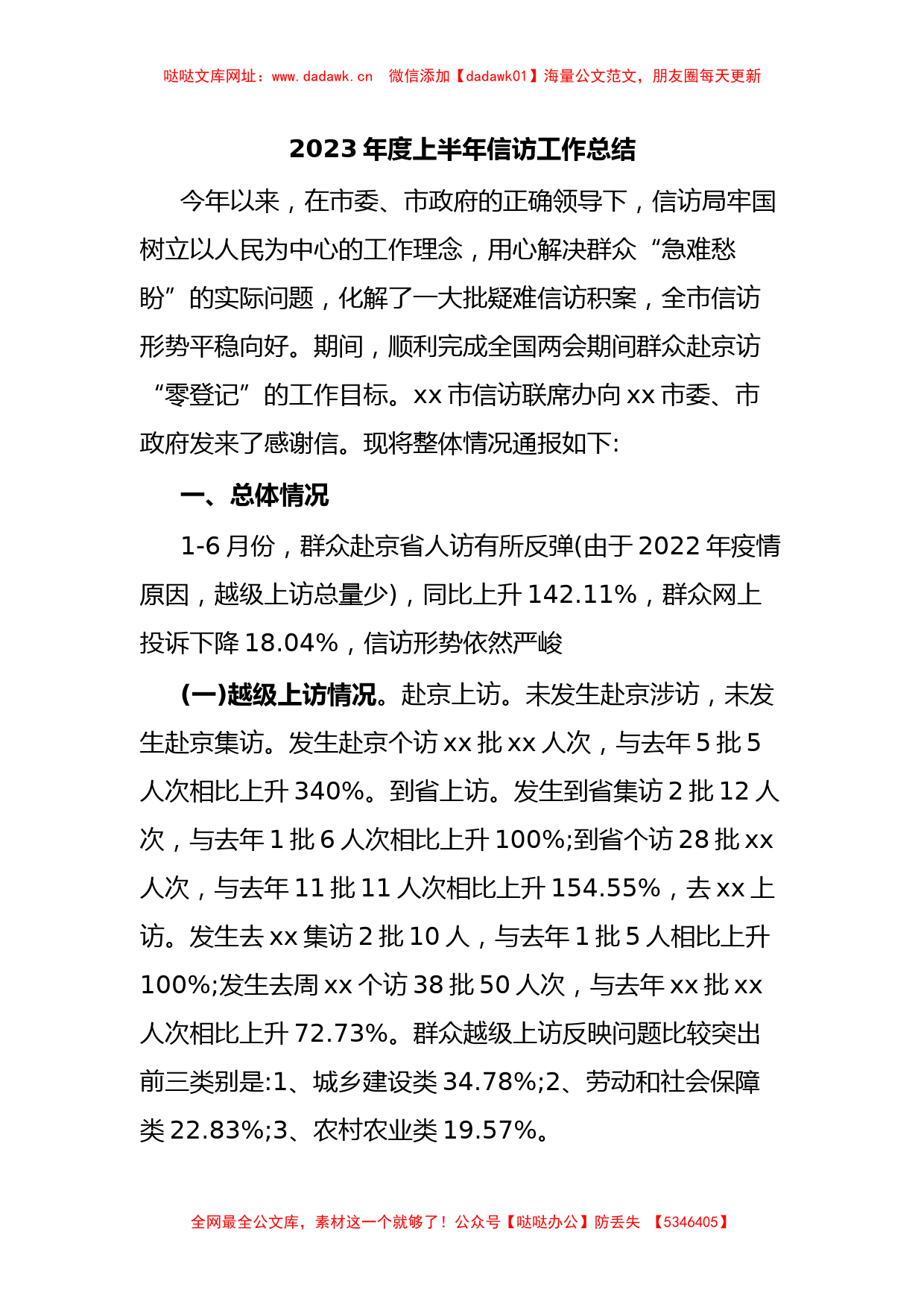 2023年度上半年信访工作总结【哒哒】_第1页