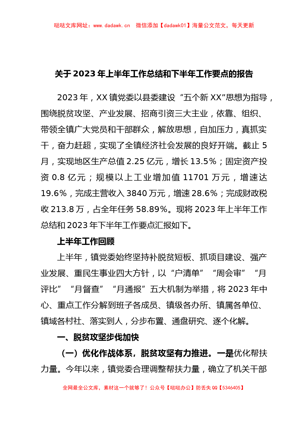 关于2023年上半年工作总结和下半年工作要点的报告【哒哒】_第1页