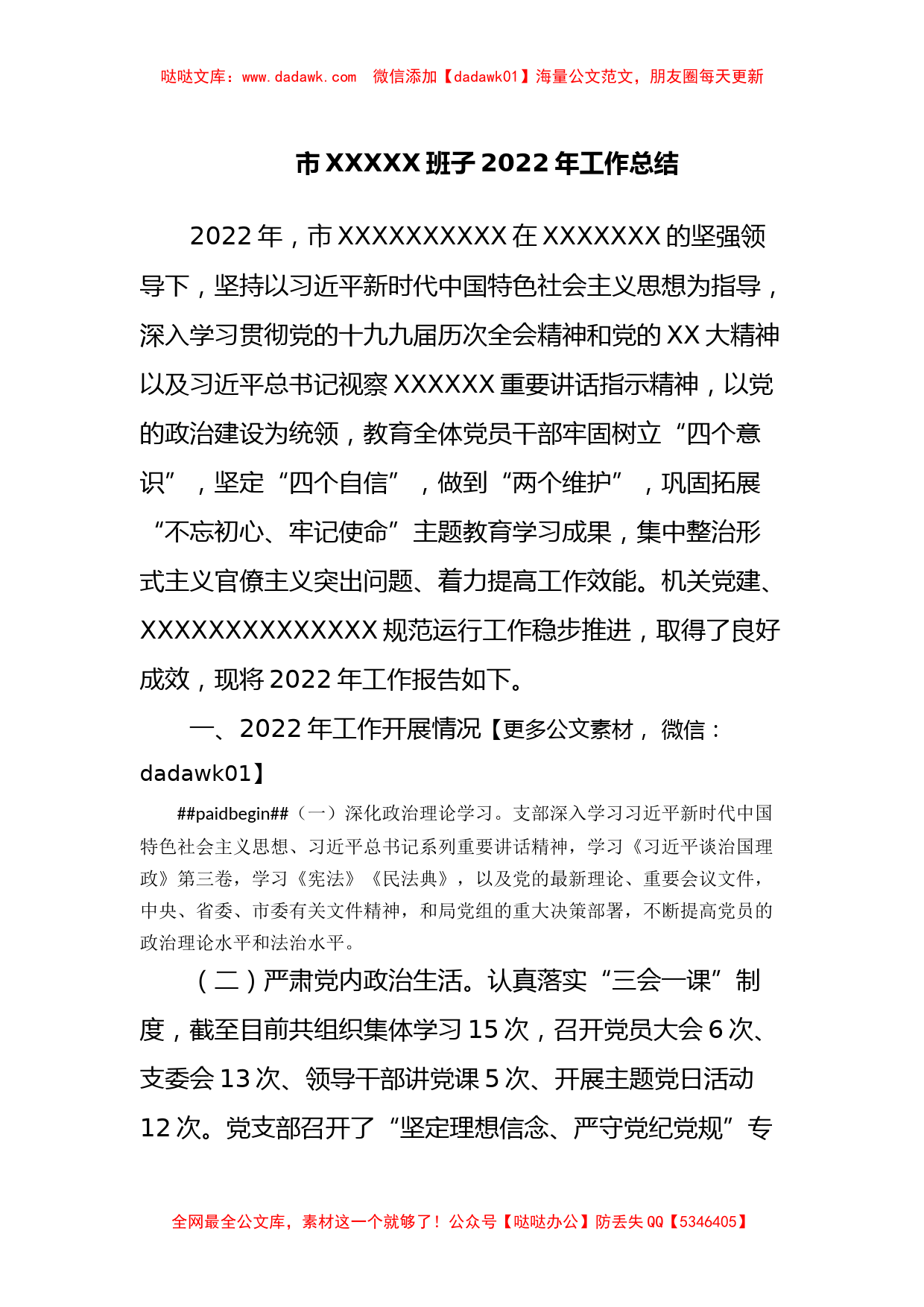 市XXXXX班子2022年工作总结_第1页