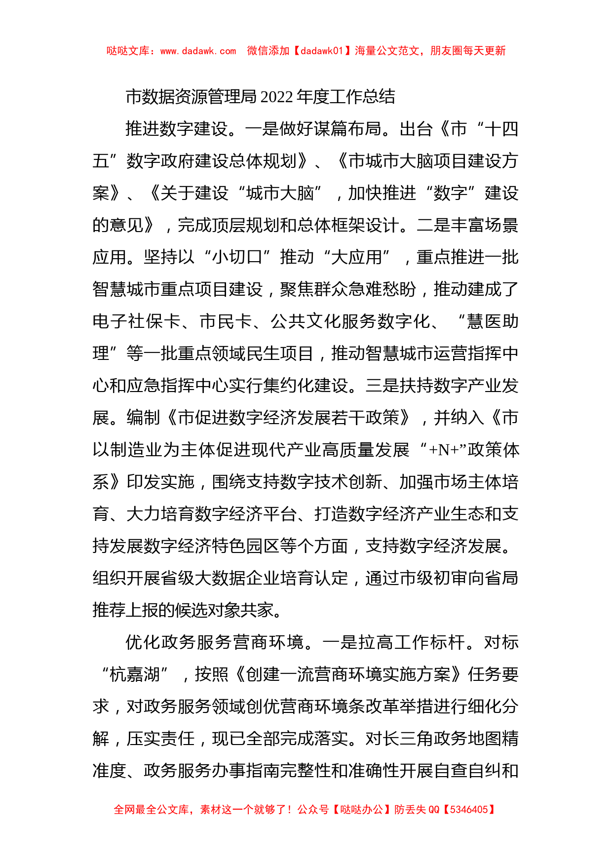 市数据资源管理局2022年度工作总结_第1页