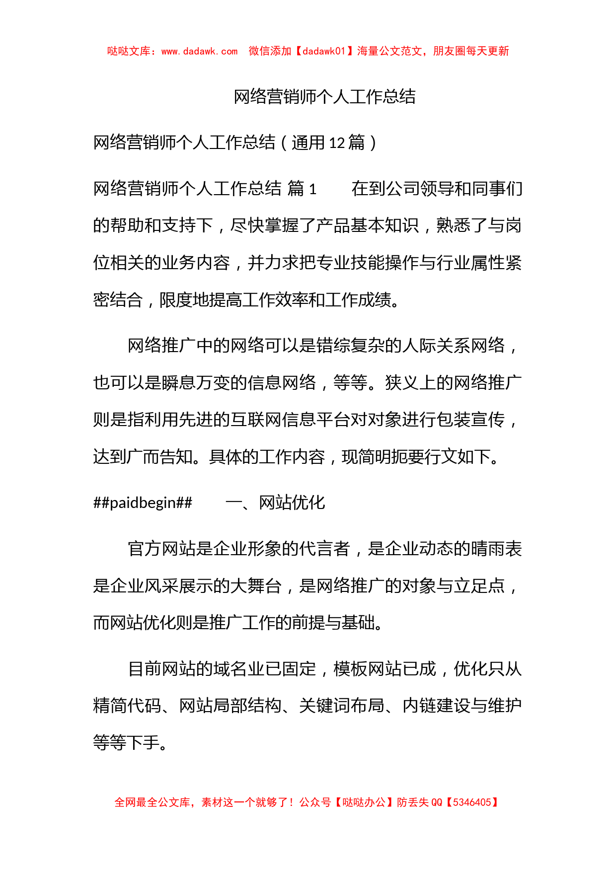 网络营销师个人工作总结_第1页