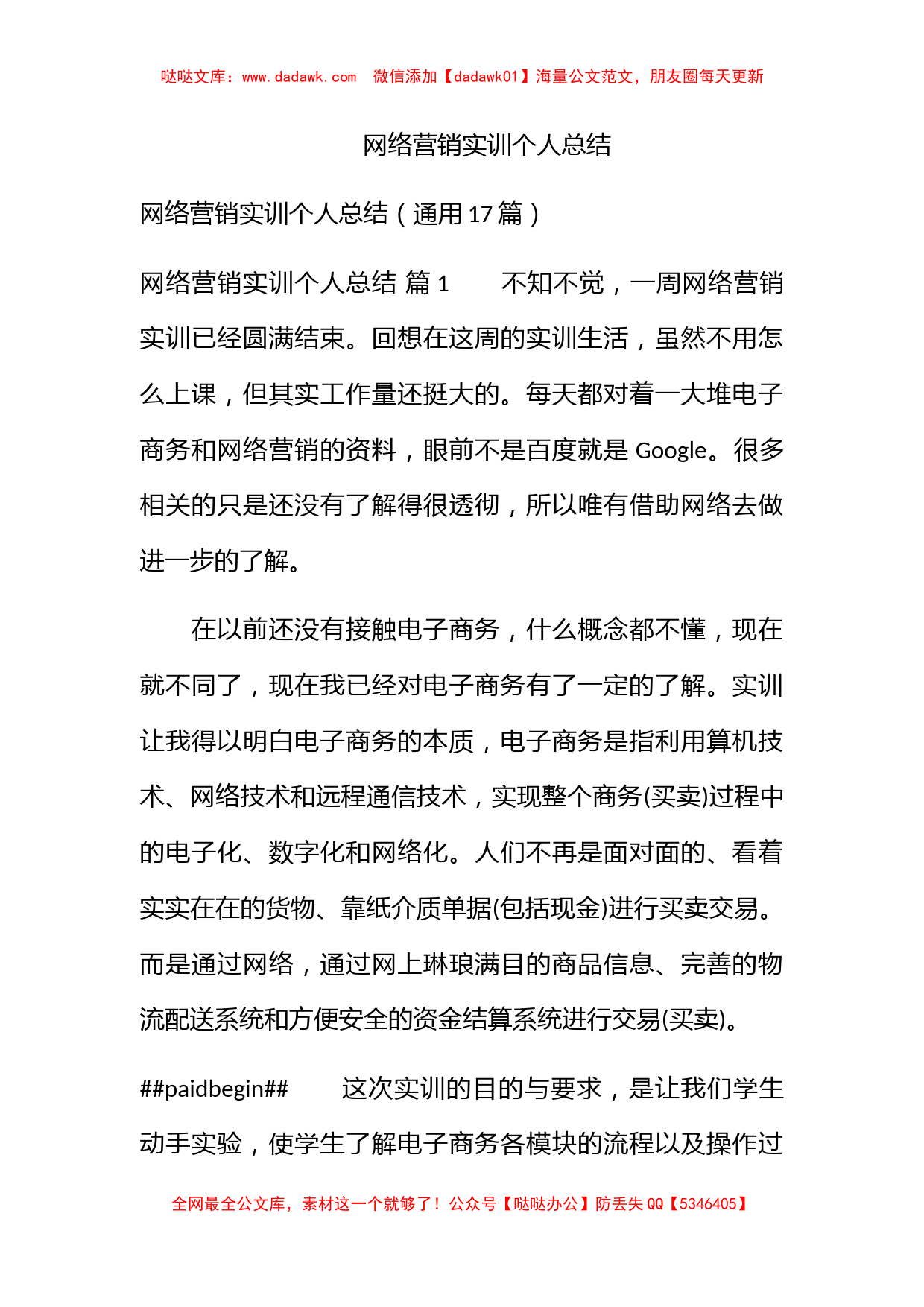 网络营销实训个人总结_第1页