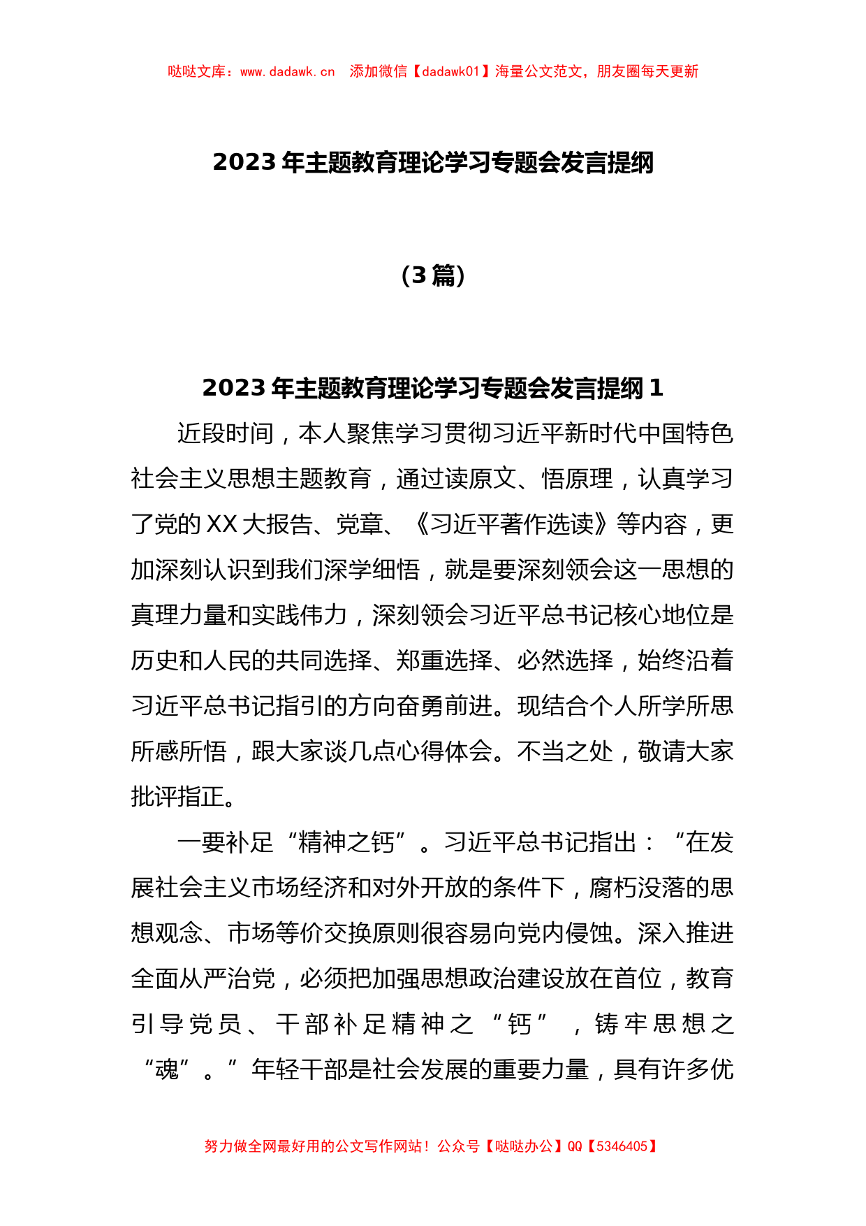 (3篇)2023年主题教育理论学习专题会发言提纲_第1页