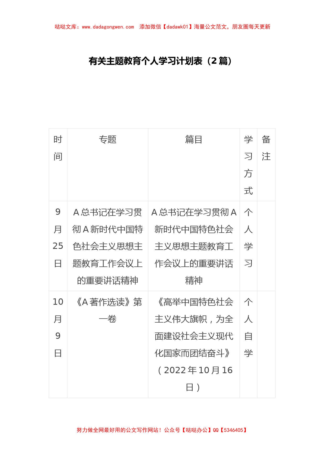 (2篇)有关主题教育个人学习计划表_第1页