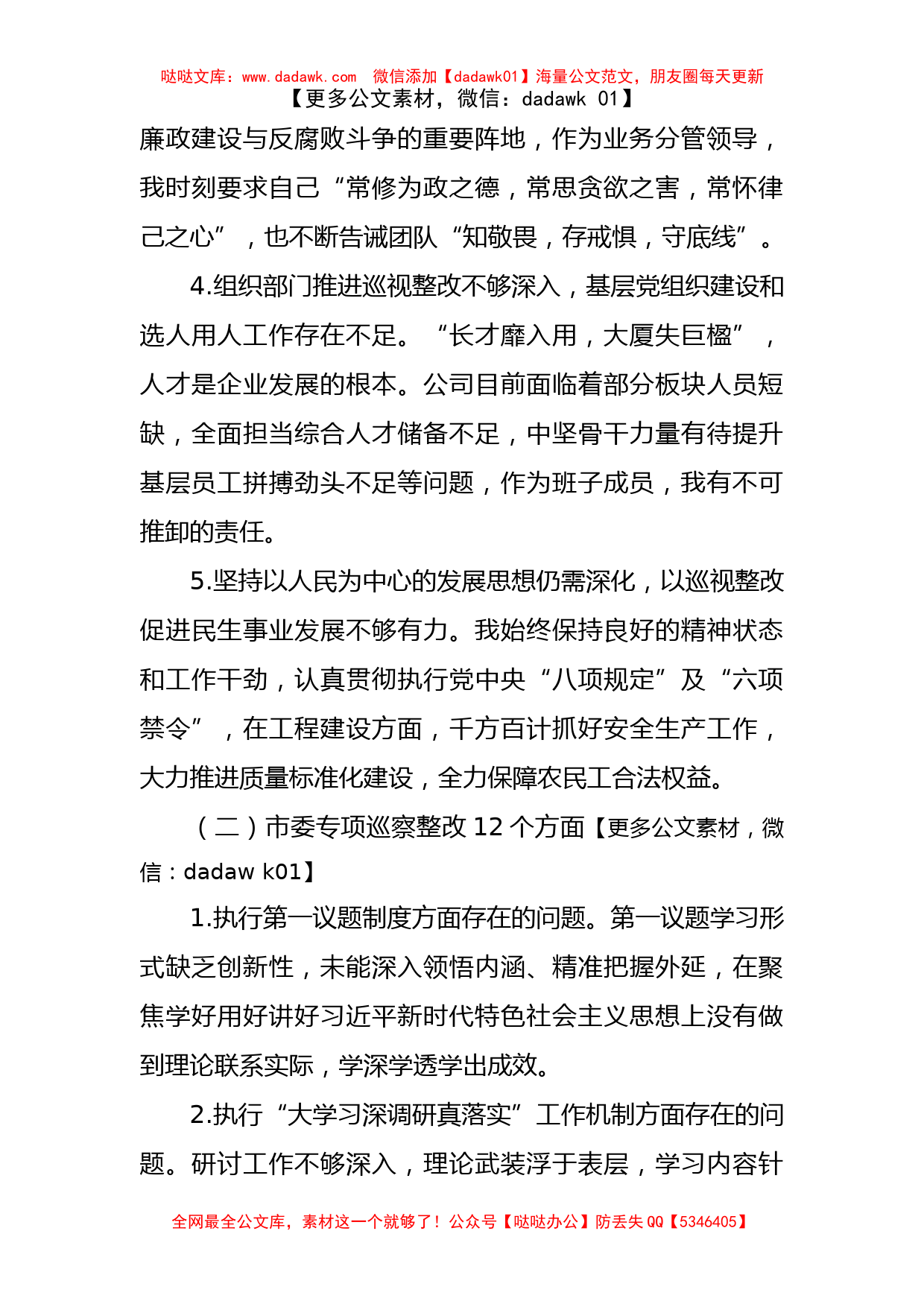 公司党委班子成员巡视巡察整改专题民主生活会个人发言材料_第2页