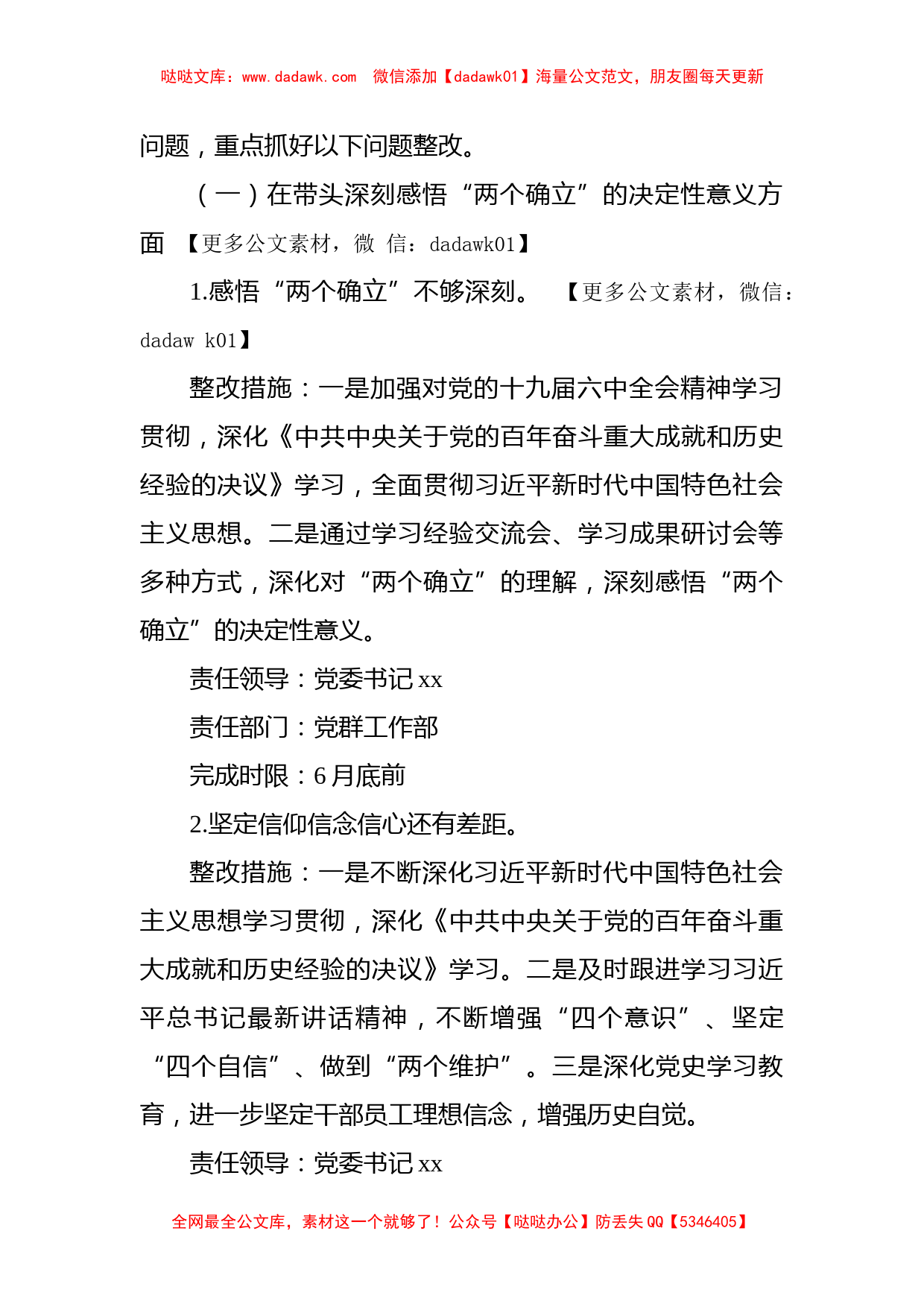 公司党委班子党史学习教育专题民主生活会整改方案_第3页