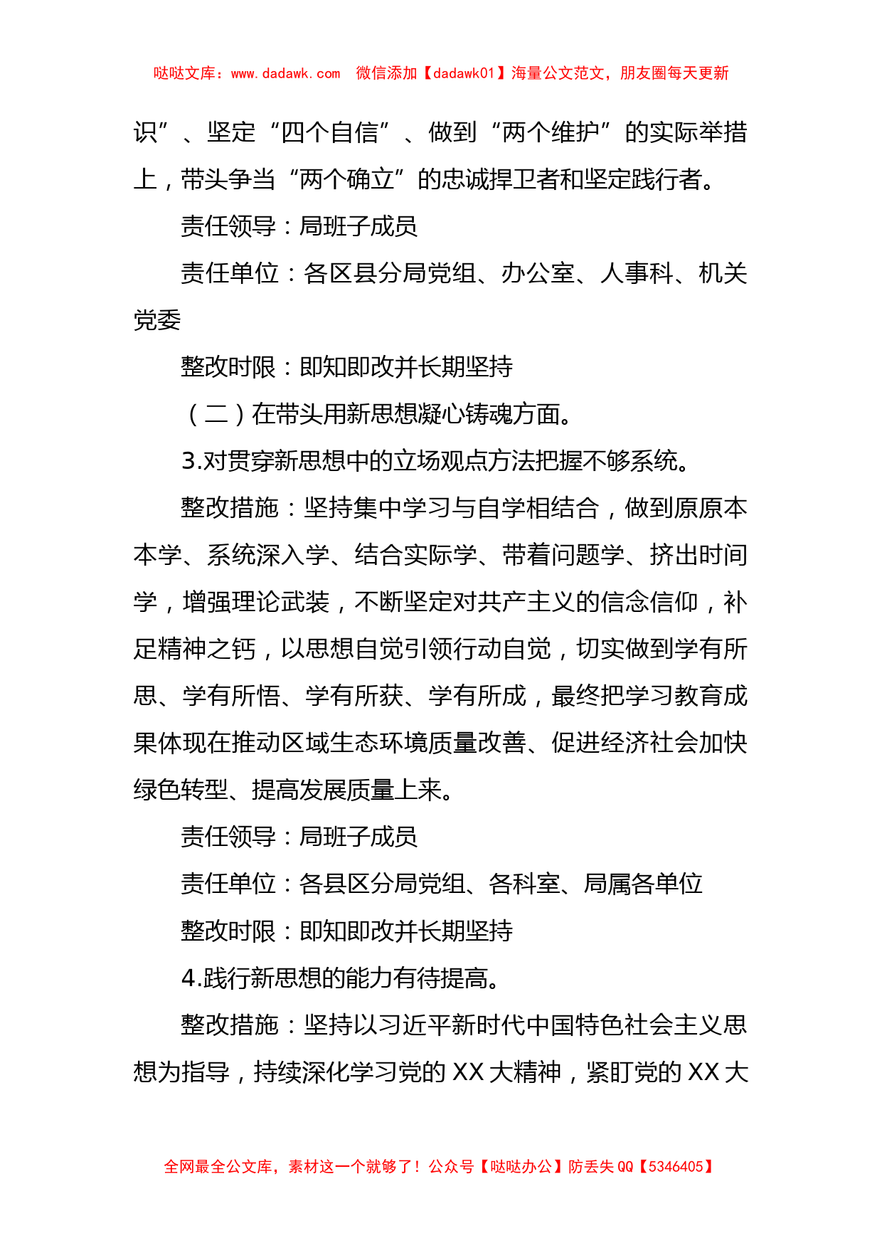 领导班子2022年度民主生活会查摆问题整改方案_第3页