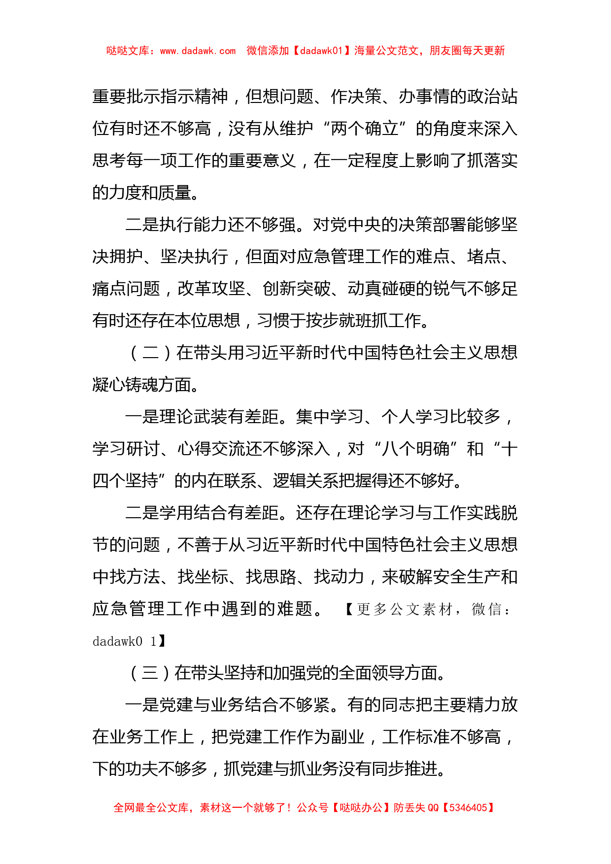 市应急局领导班子2022年度民主生活会对照检查材料_第2页