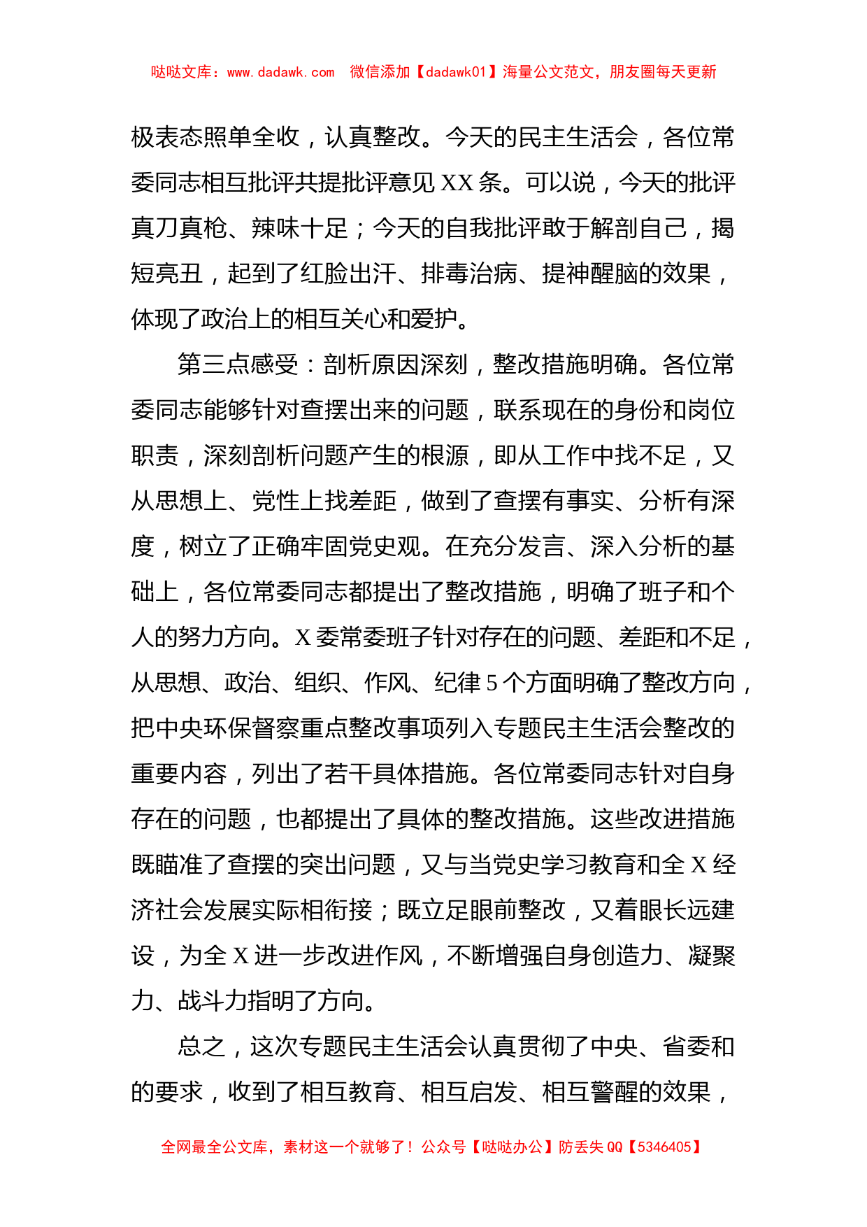 在X委常委班子党史学习教育专题民主生活会上的点评_第3页