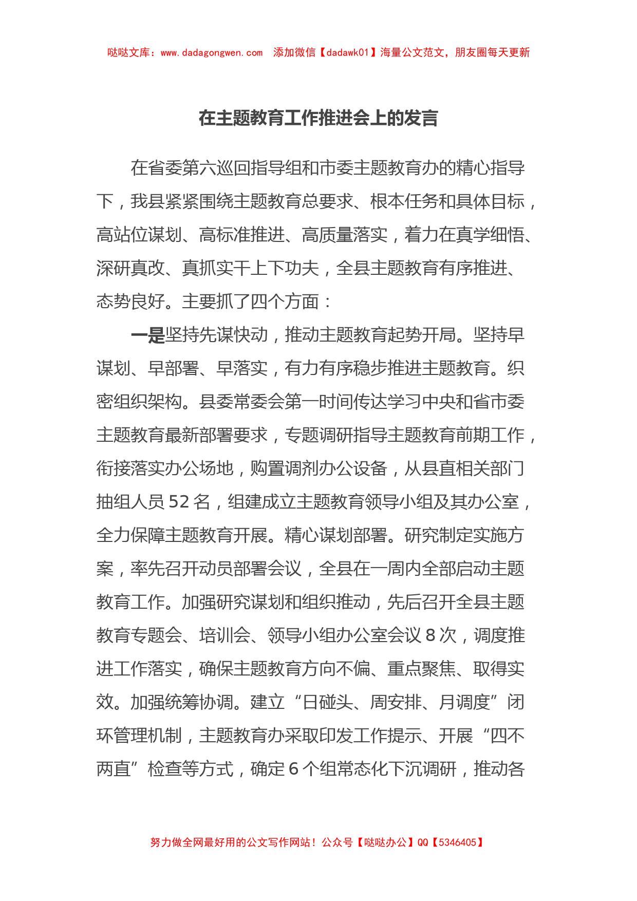 在主题教育工作推进会上的发言 (2)_第1页