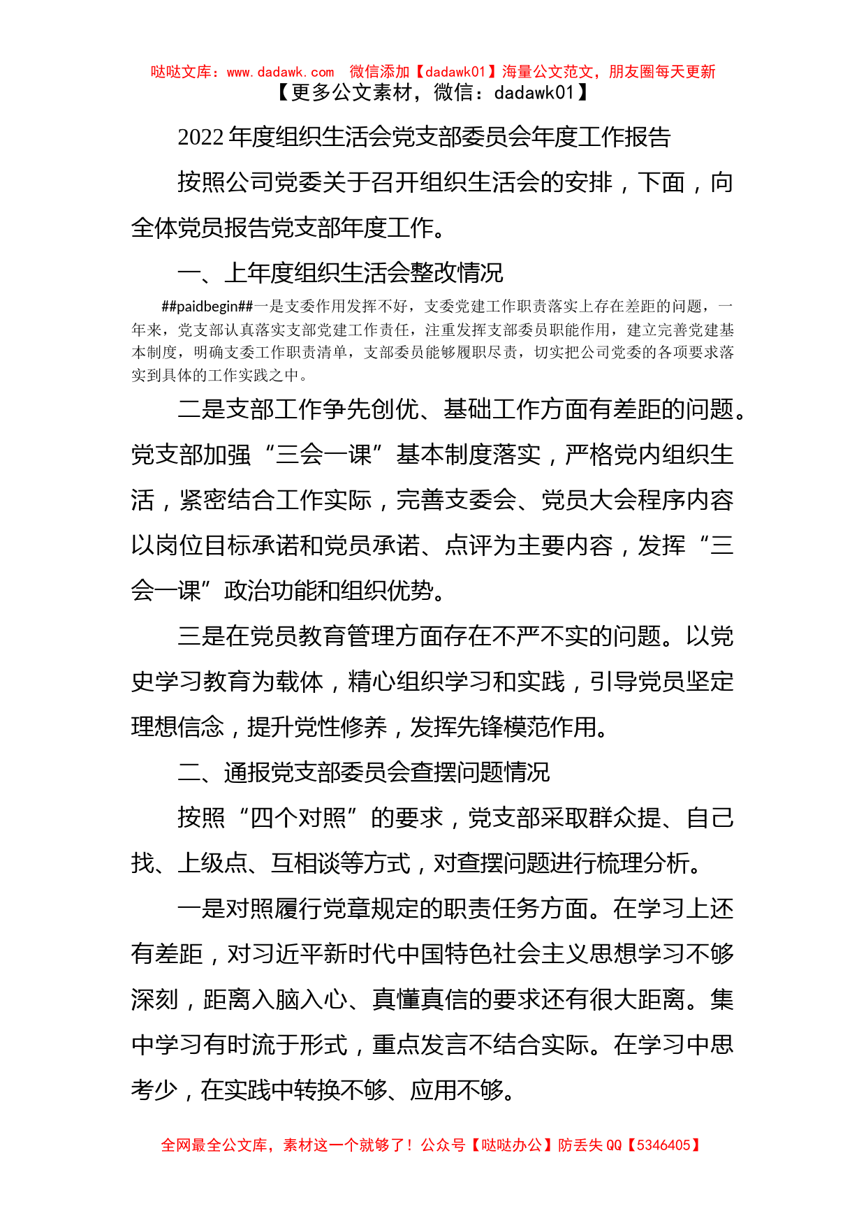 2022年度组织生活会党支部委员会年度工作报告_第1页