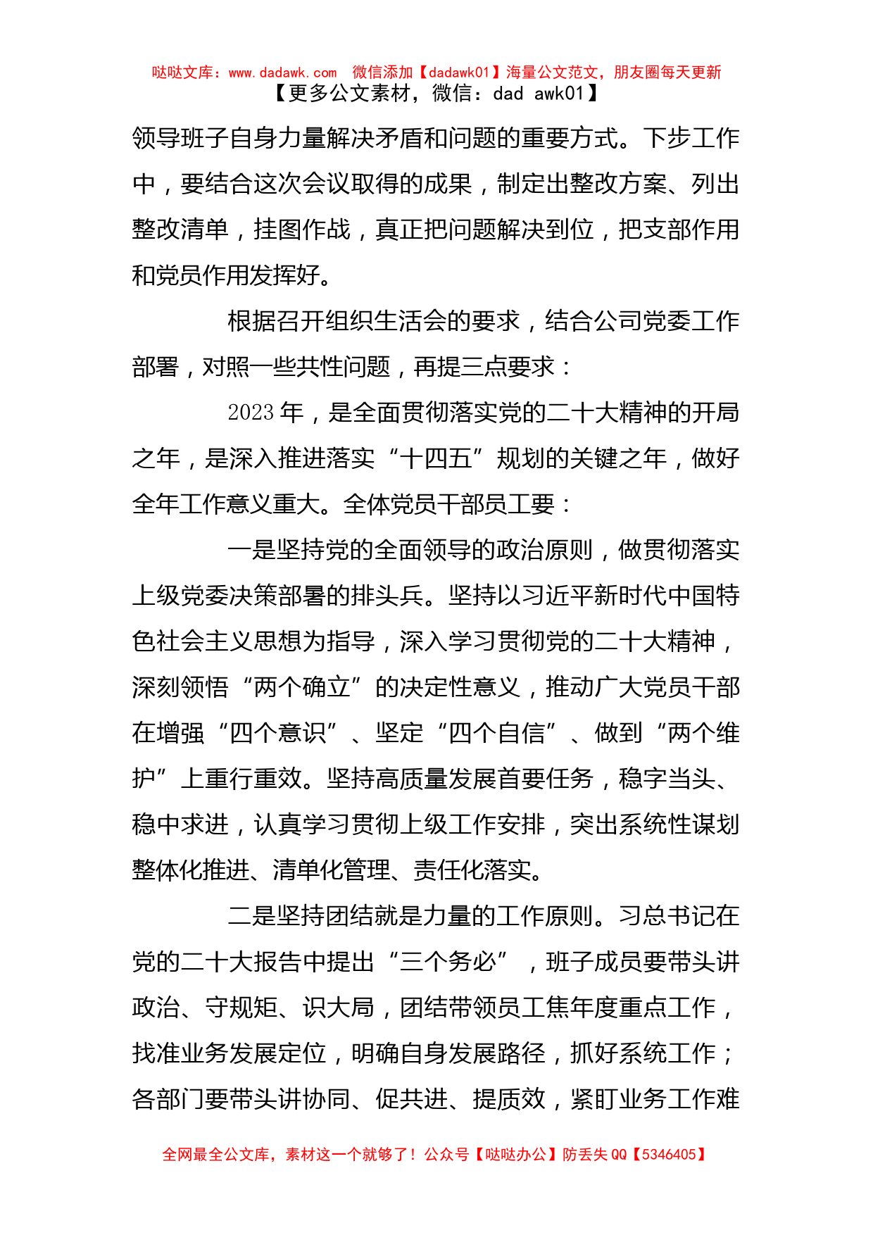 XX公司202X年组织生活会上的讲话稿_第2页