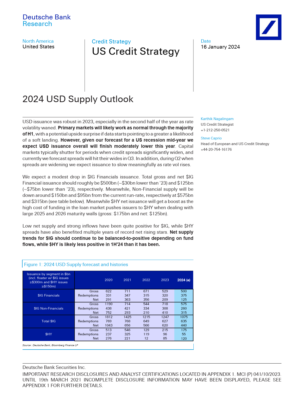 Deutsche Bank-US Credit Strategy 2024 USD Supply Outlook-105952246_第1页