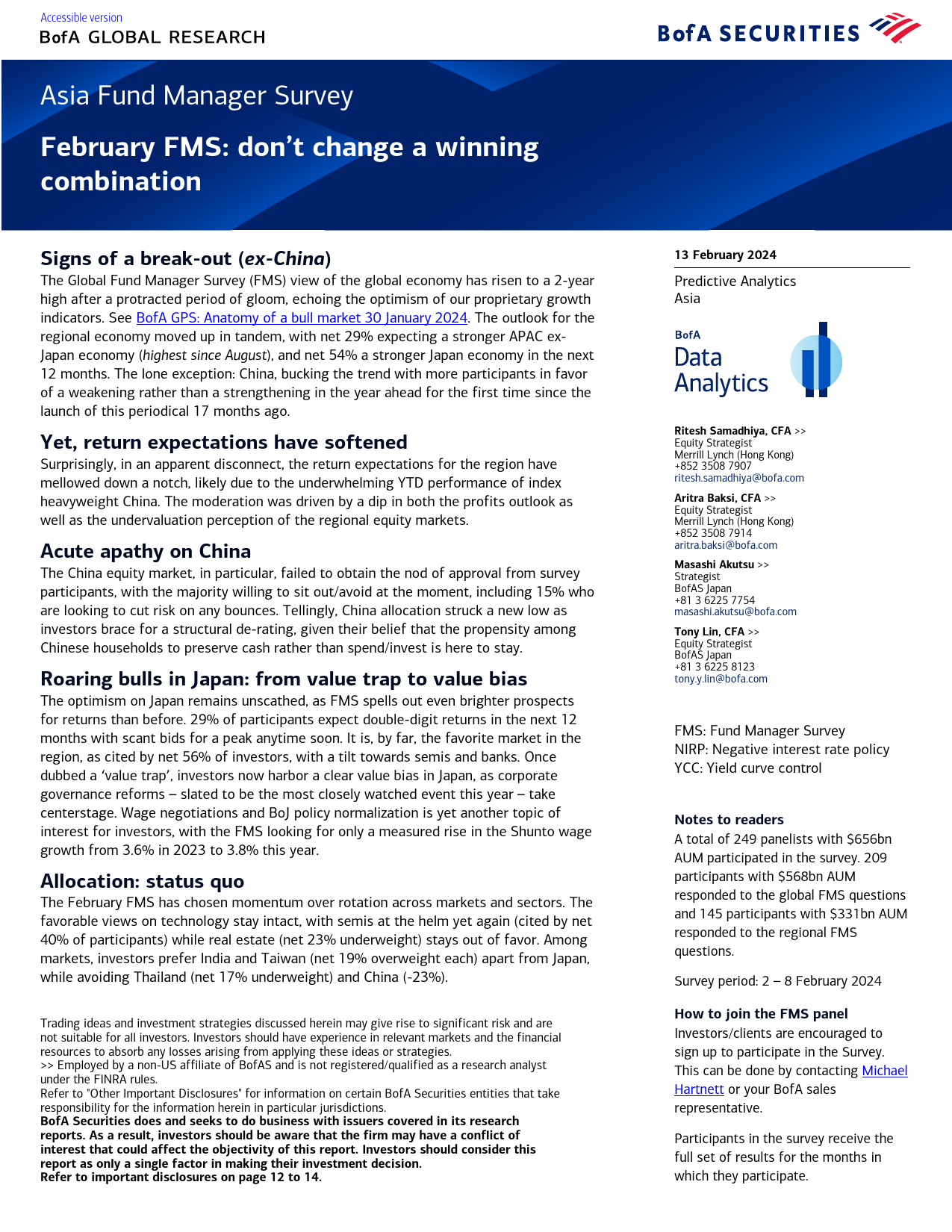 BofA_Asia Fund Manager Survey February FMS- don’t change a winning combination_-240213_第1页