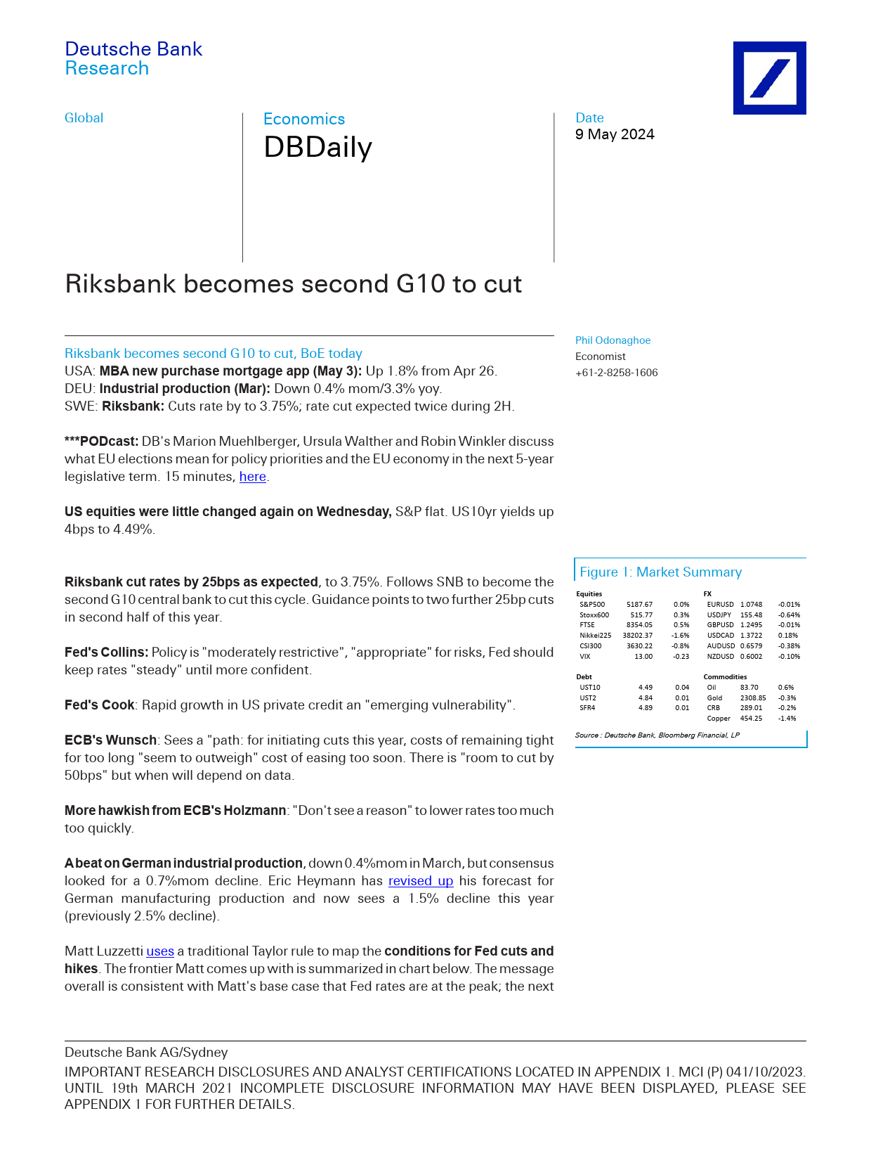 Deutsche Bank-DBDaily Riksbank becomes second G10 to cut-108125312_第1页