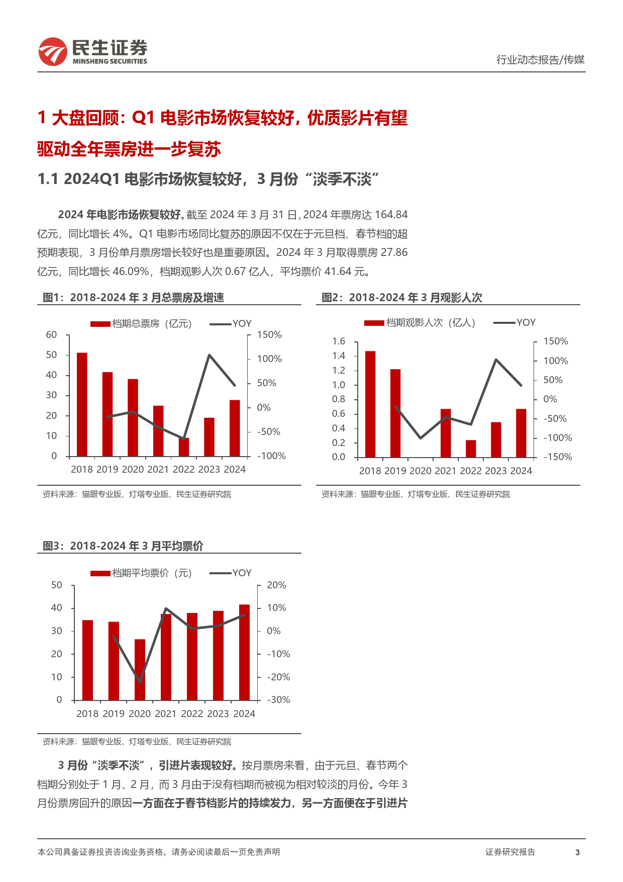 传媒行业影视院线专题报告：24Q1电影市场持续复苏，影视院线IP价值释放值得关注-240409-民生证券-22页_第3页