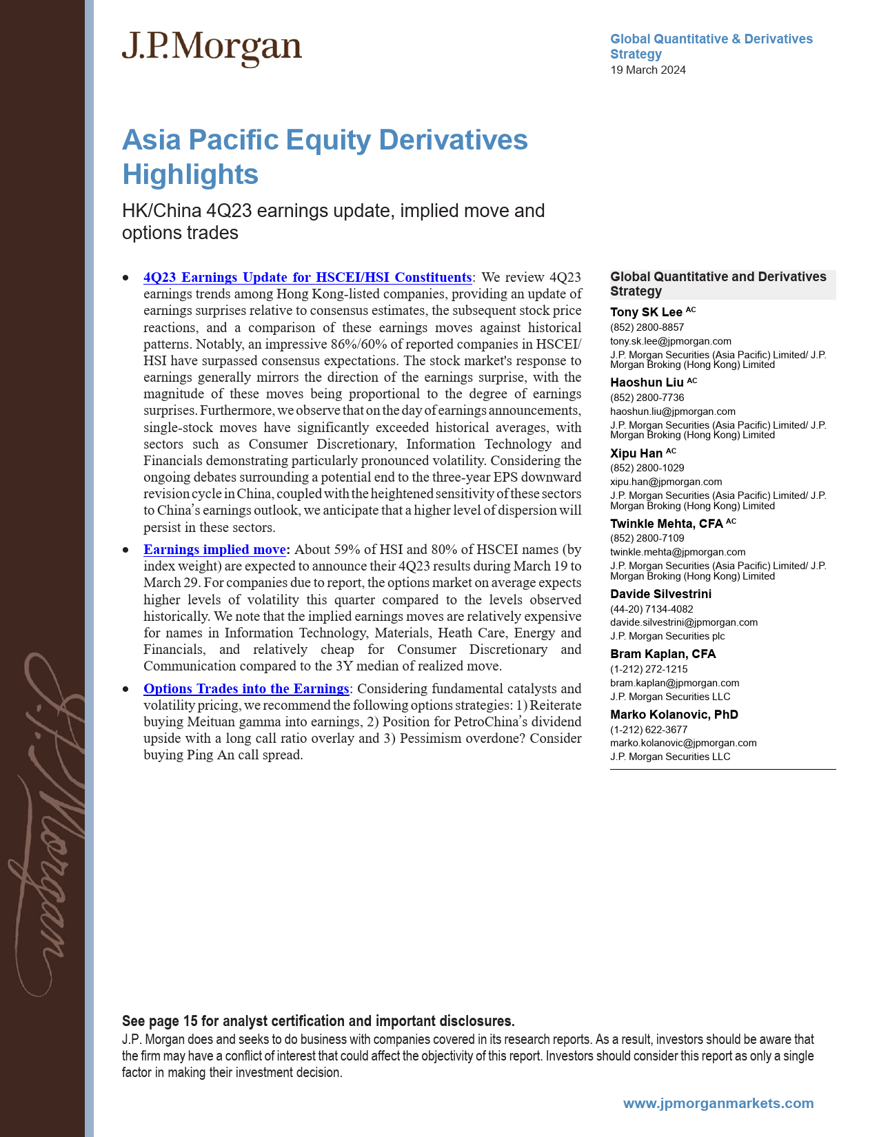 JPMorgan-Asia Pacific Equity Derivatives Highlights HKChina 4Q23 ear...-107109099_第1页