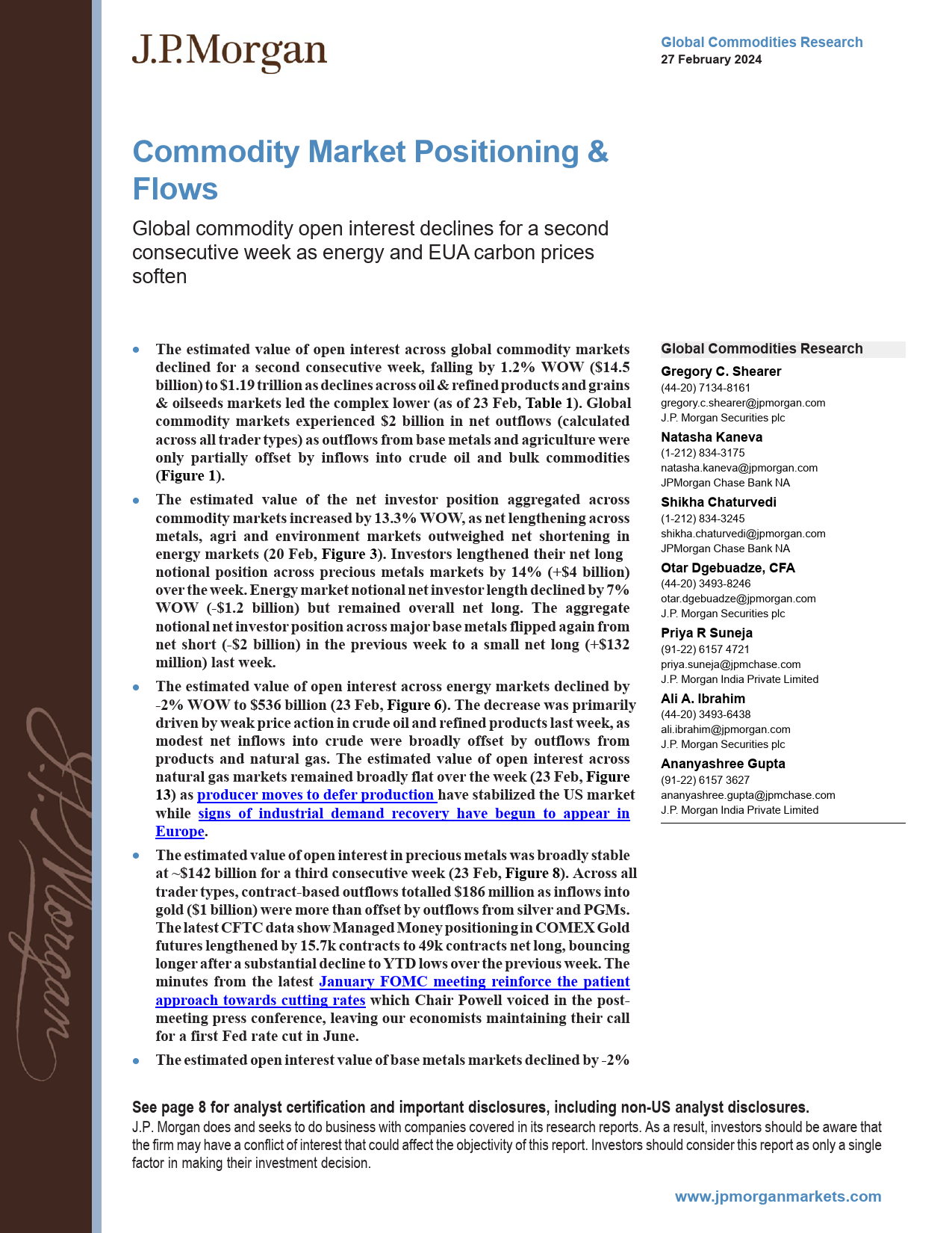 JPMorgan-Commodity Market Positioning  Flows Global commodity open i...-106723537_第1页