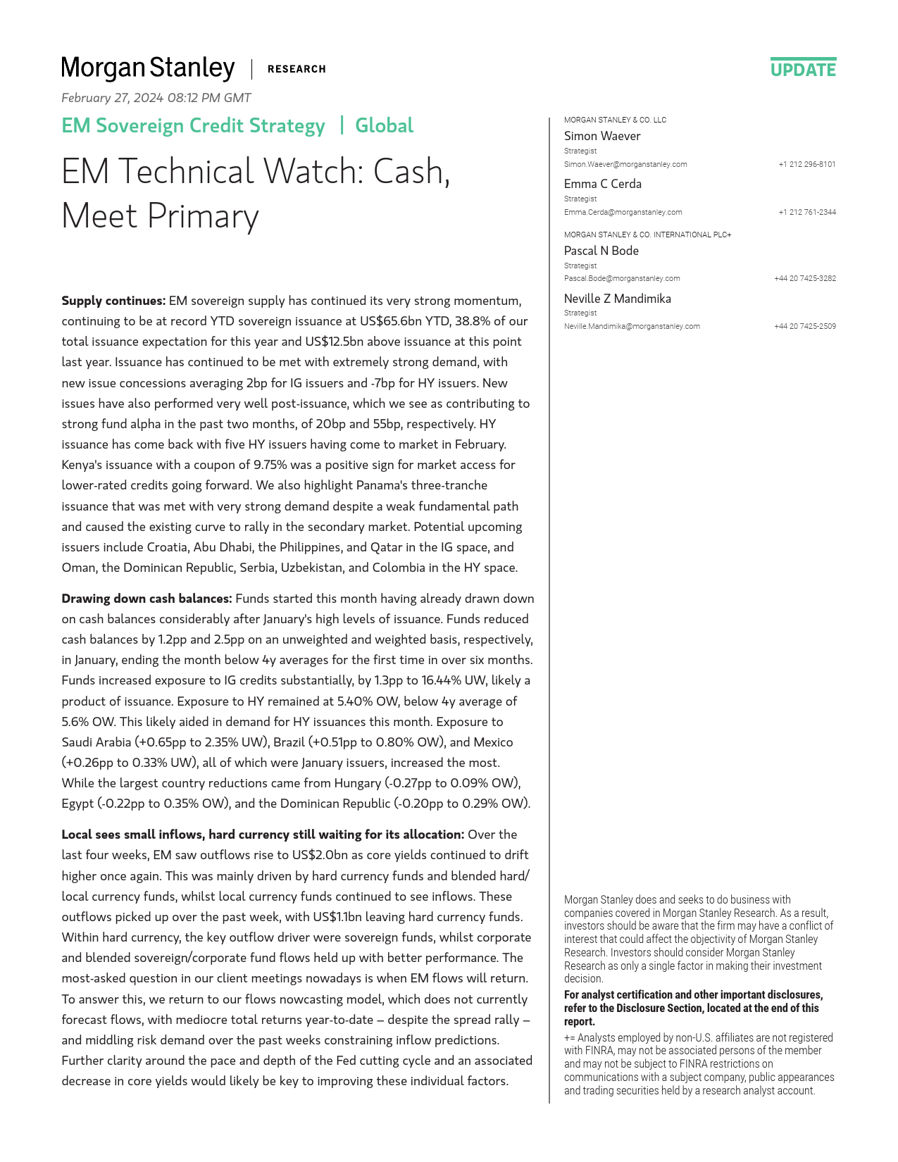 Morgan Stanley Fixed-EM Sovereign Credit Strategy EM Technical Watch Cash, Meet...-106734637_第1页