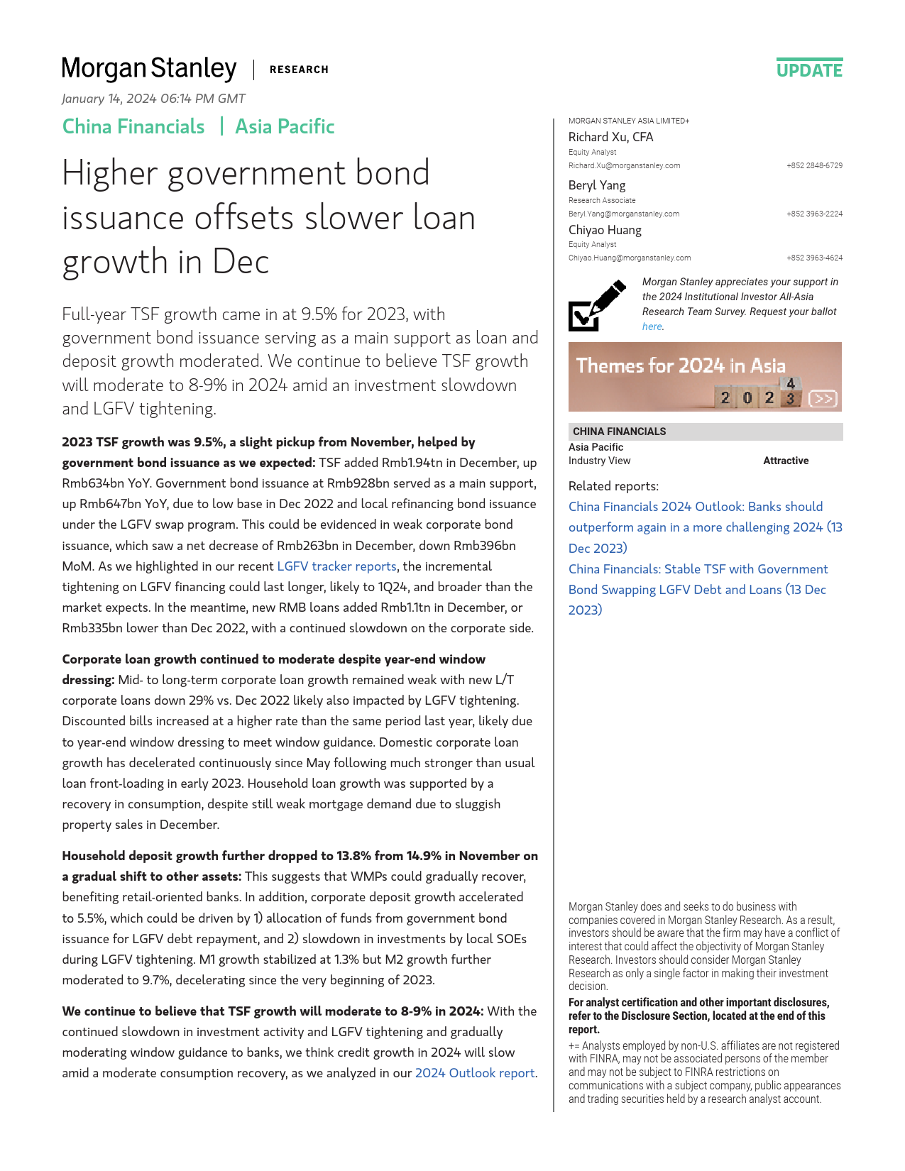 Morgan Stanley-China Financials Higher government bond issuance offsets sl...-105929508_第1页