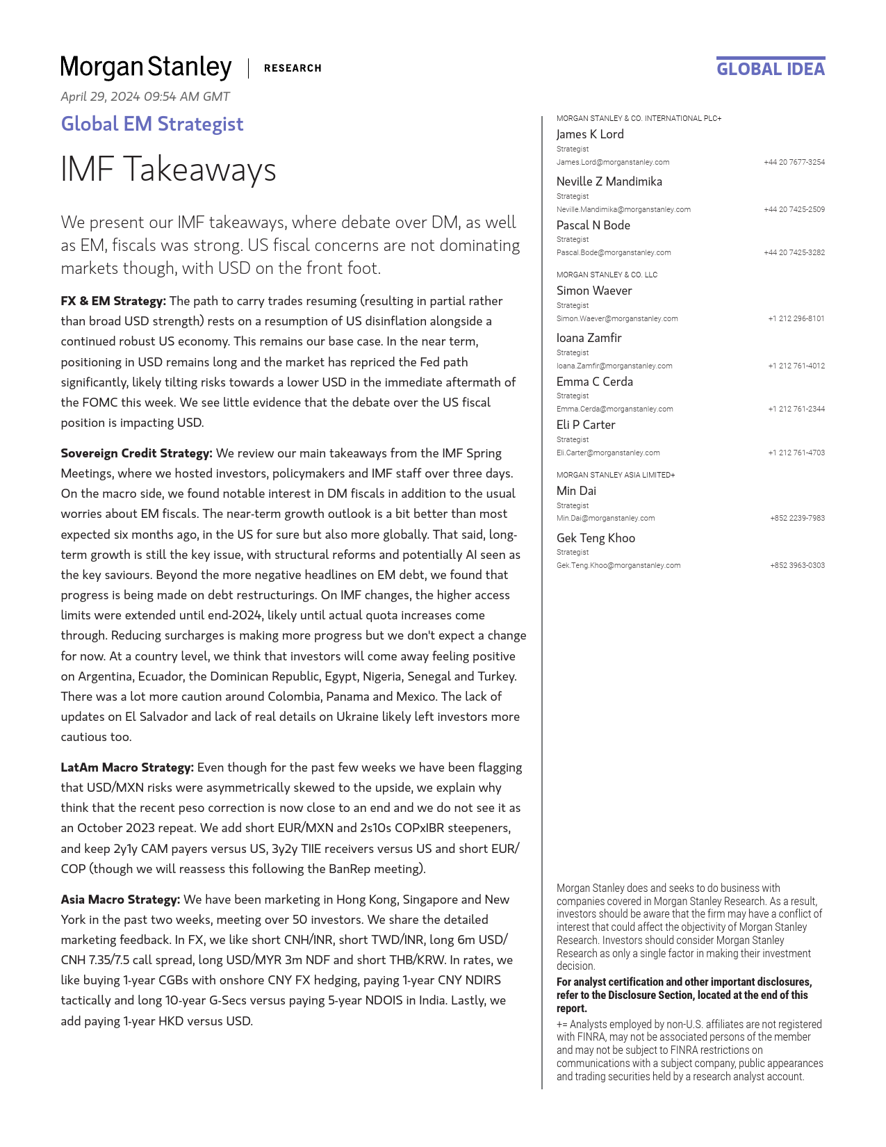 Morgan Stanley Fixed-Global EM Strategist IMF Takeaways-107893583_第1页