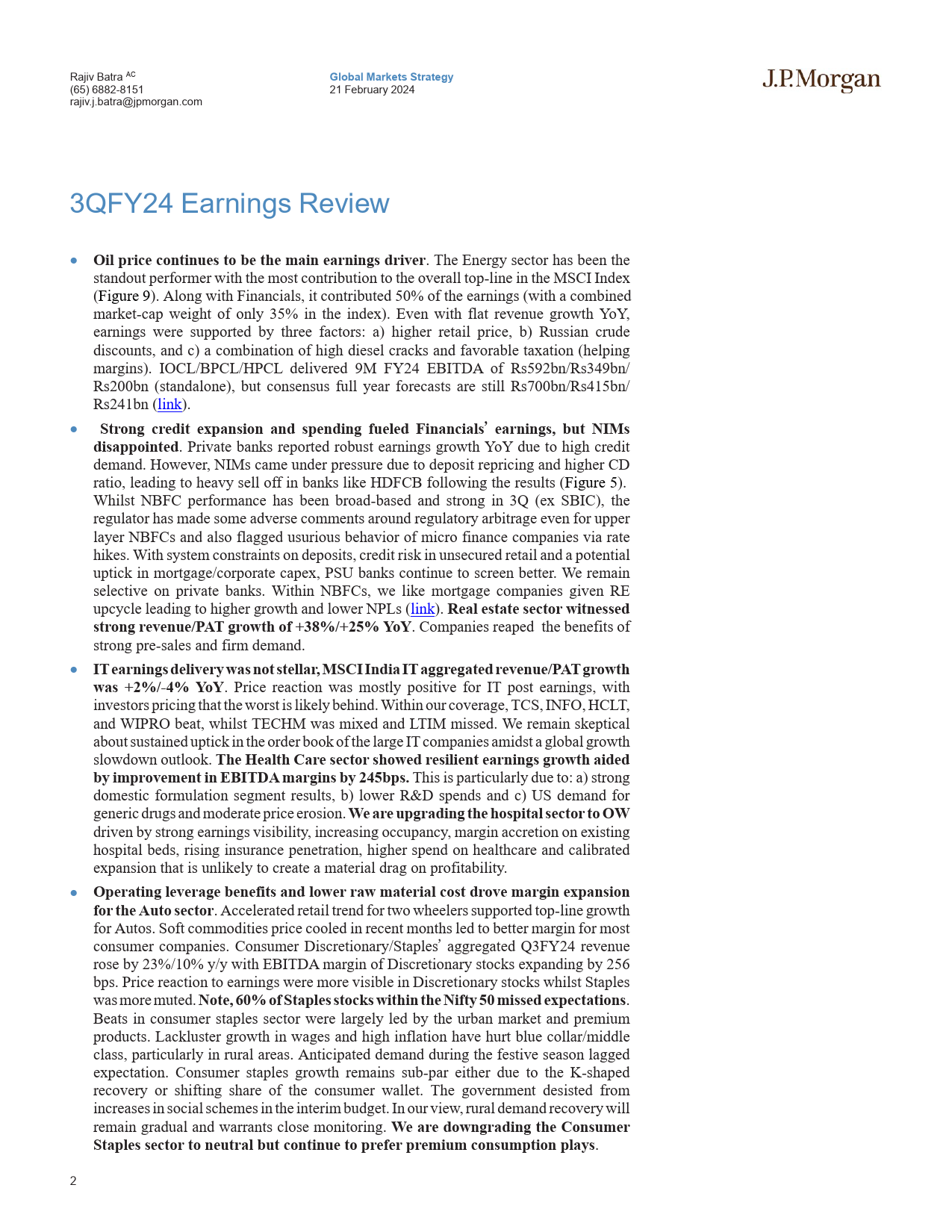 JPMorgan-India Equity Strategy 3QFY24 Earnings Dissector  Upgrade Ho...-106601623_第2页