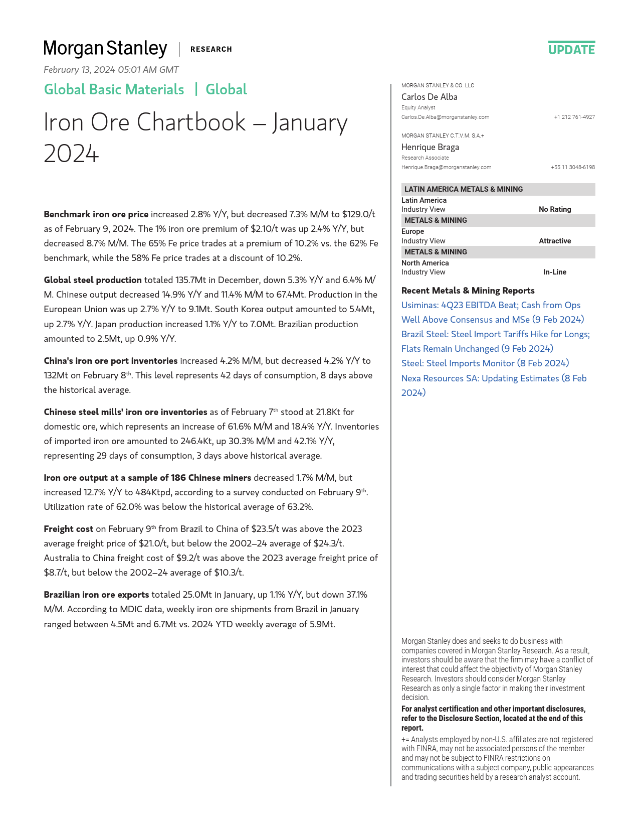 Morgan Stanley-Global Basic Materials Iron Ore Chartbook – January 2024-106496558_第1页