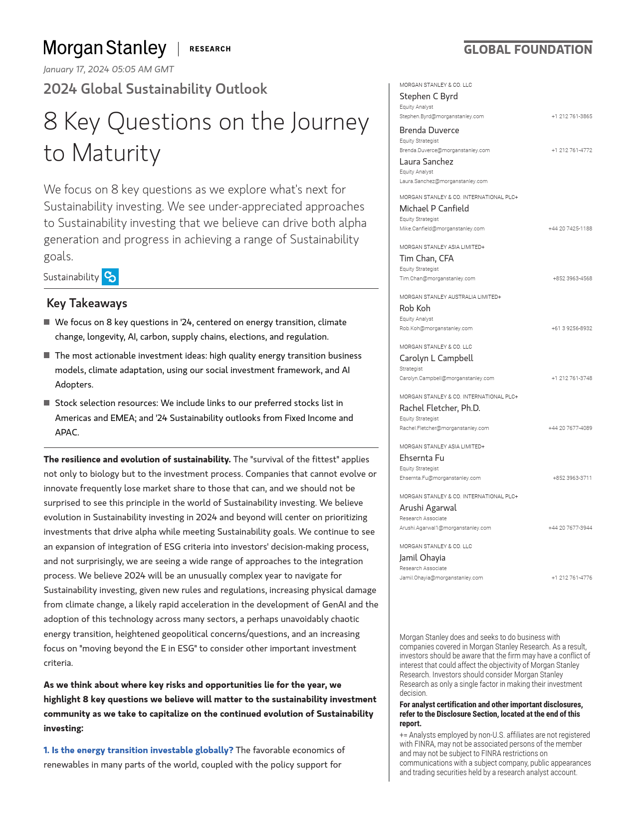 Morgan Stanley Fixed-2024 Global Sustainability Outlook 8 Key Questions on the J...-105982044_第1页