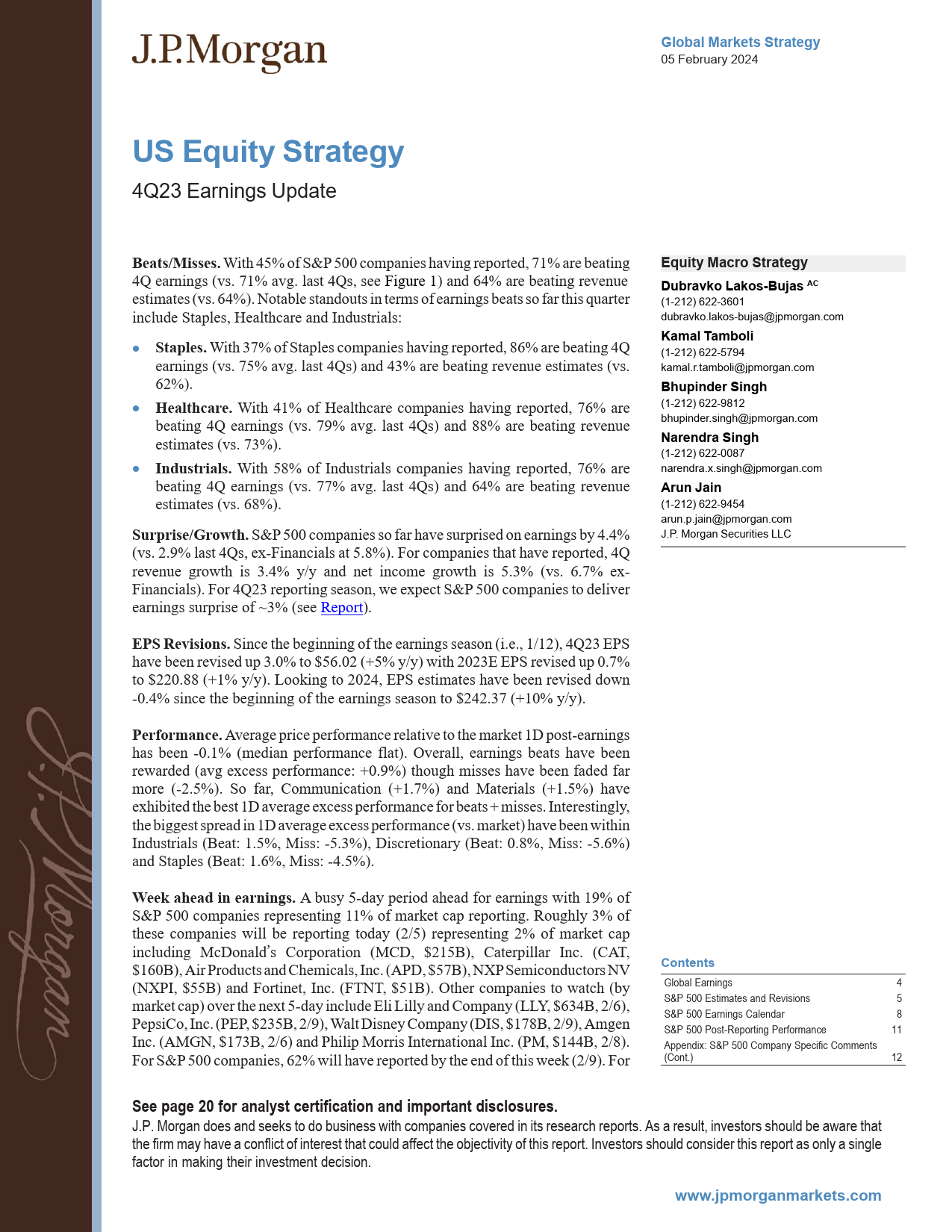 JPMorgan-US Equity Strategy 4Q23 Earnings Update-106353716_第1页