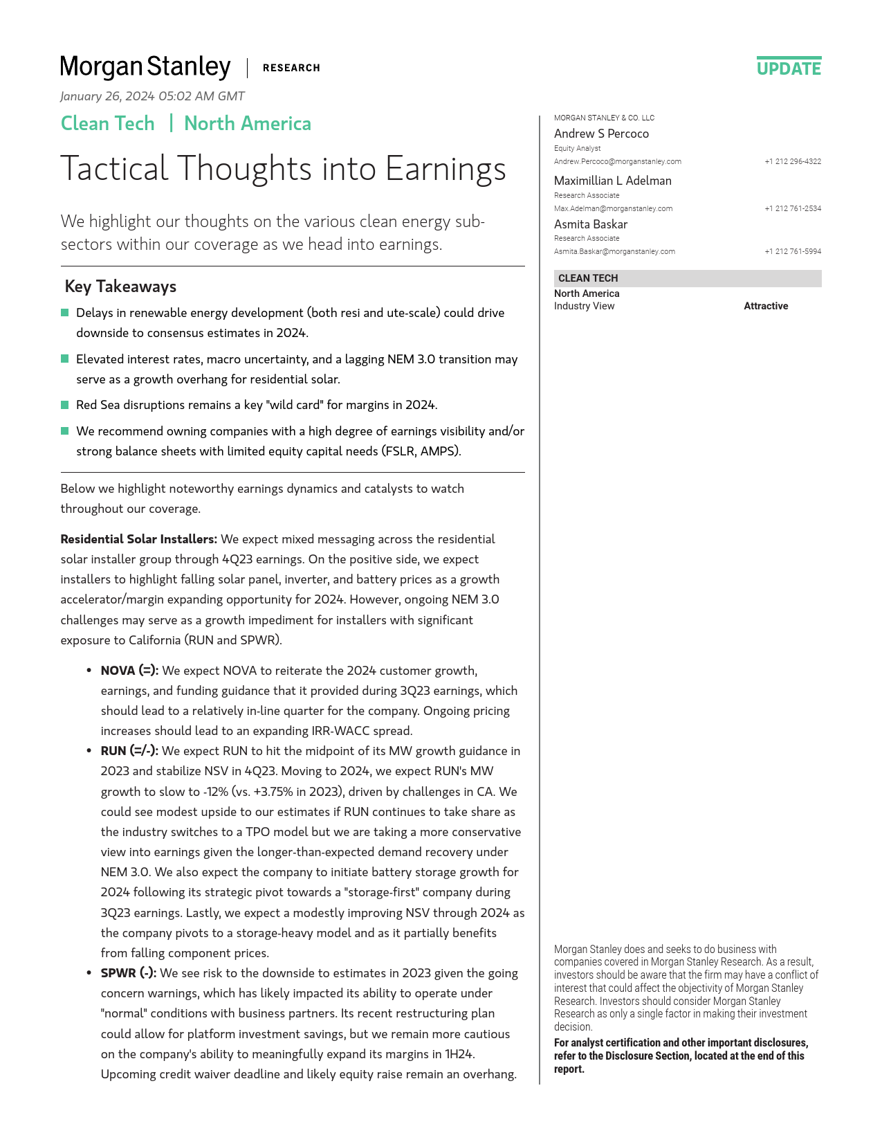 Morgan Stanley-Clean Tech Tactical Thoughts into Earnings-106156070_第1页