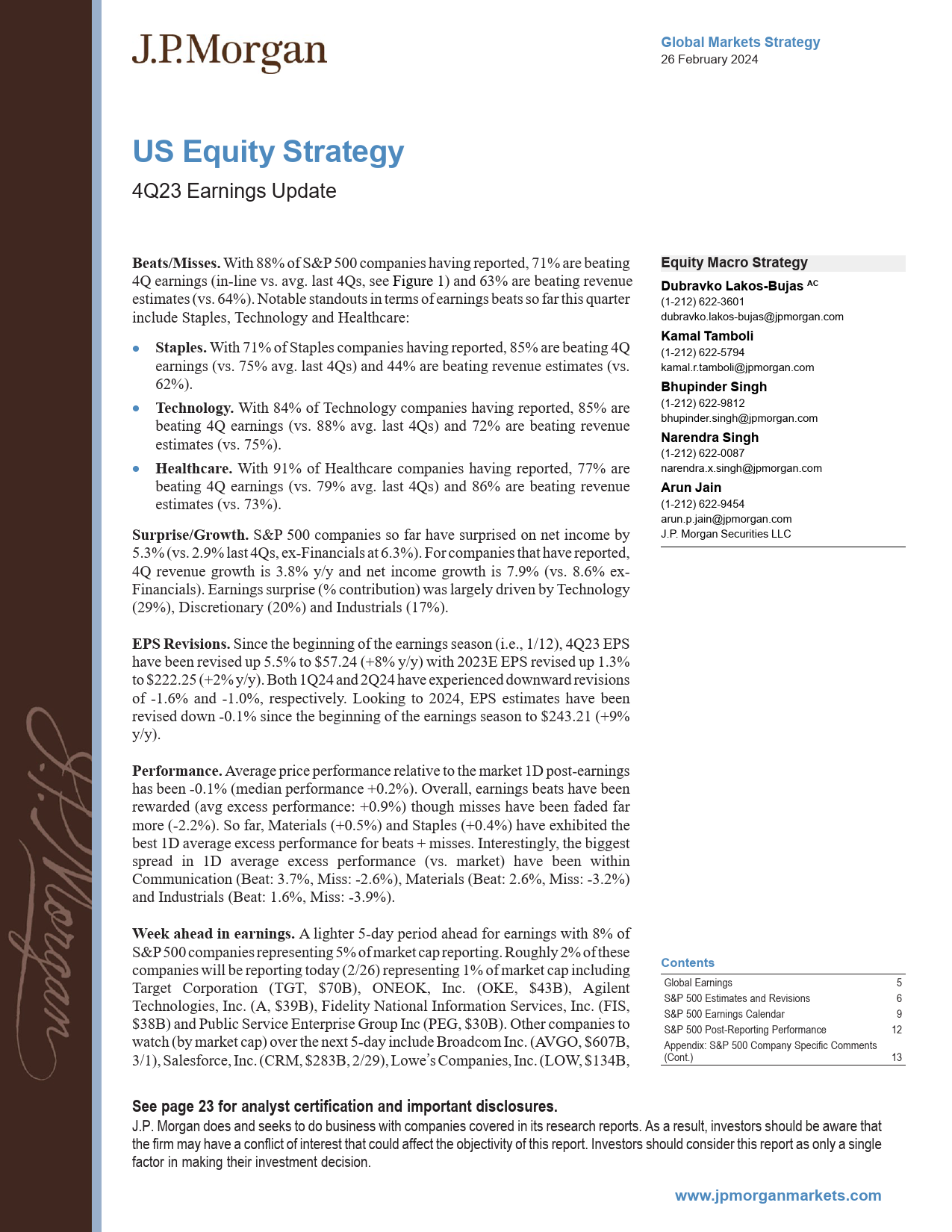 JPMorgan-US Equity Strategy 4Q23 Earnings Update-106706708_第1页