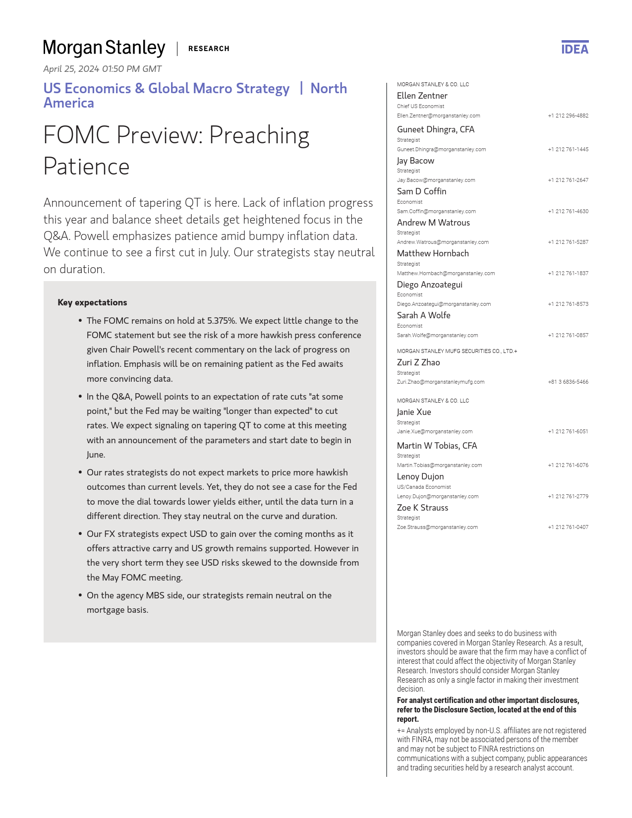 Morgan Stanley Fixed-US Economics  Global Macro Strategy FOMC Preview Preachin...-107816035_第1页