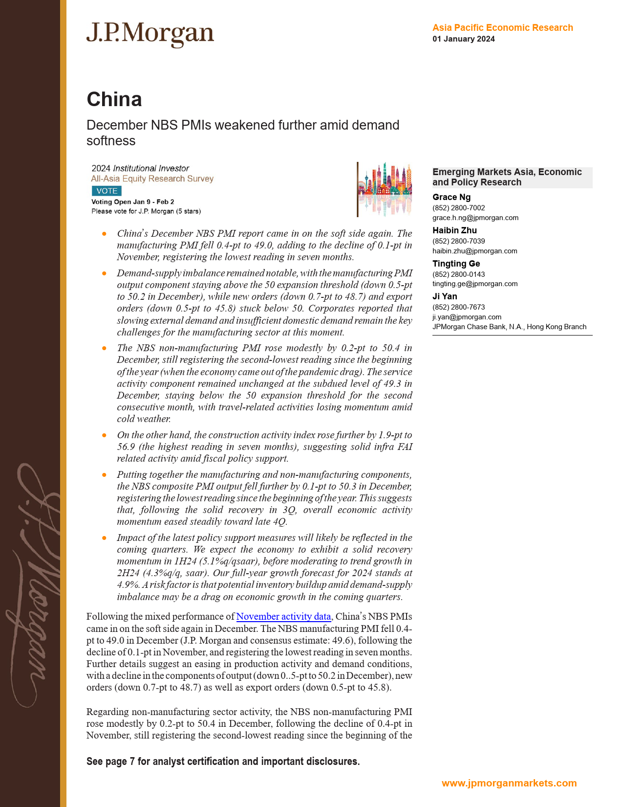 JPMorgan Econ  FI-China December NBS PMIs weakened further amid demand softnes...-105649997_第1页